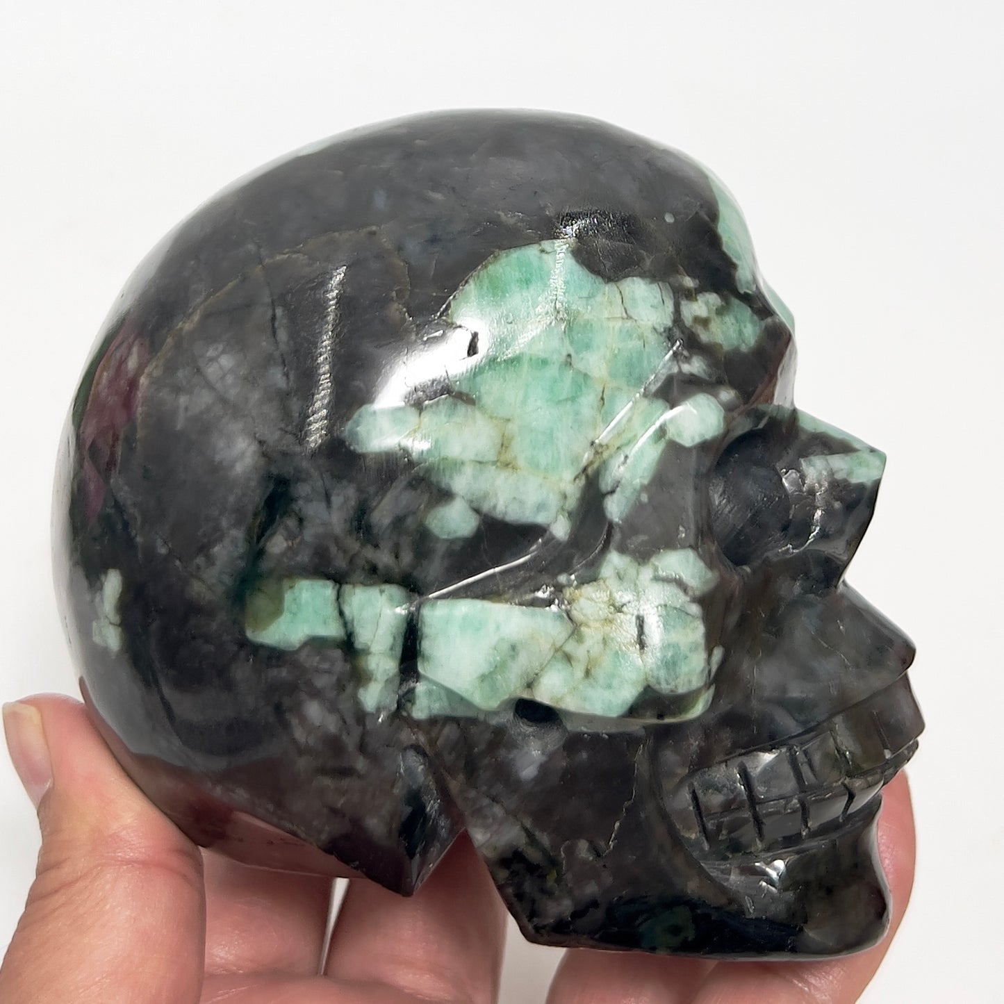 Emerald in Matrix Skull Healing Crystal Carving 1085g