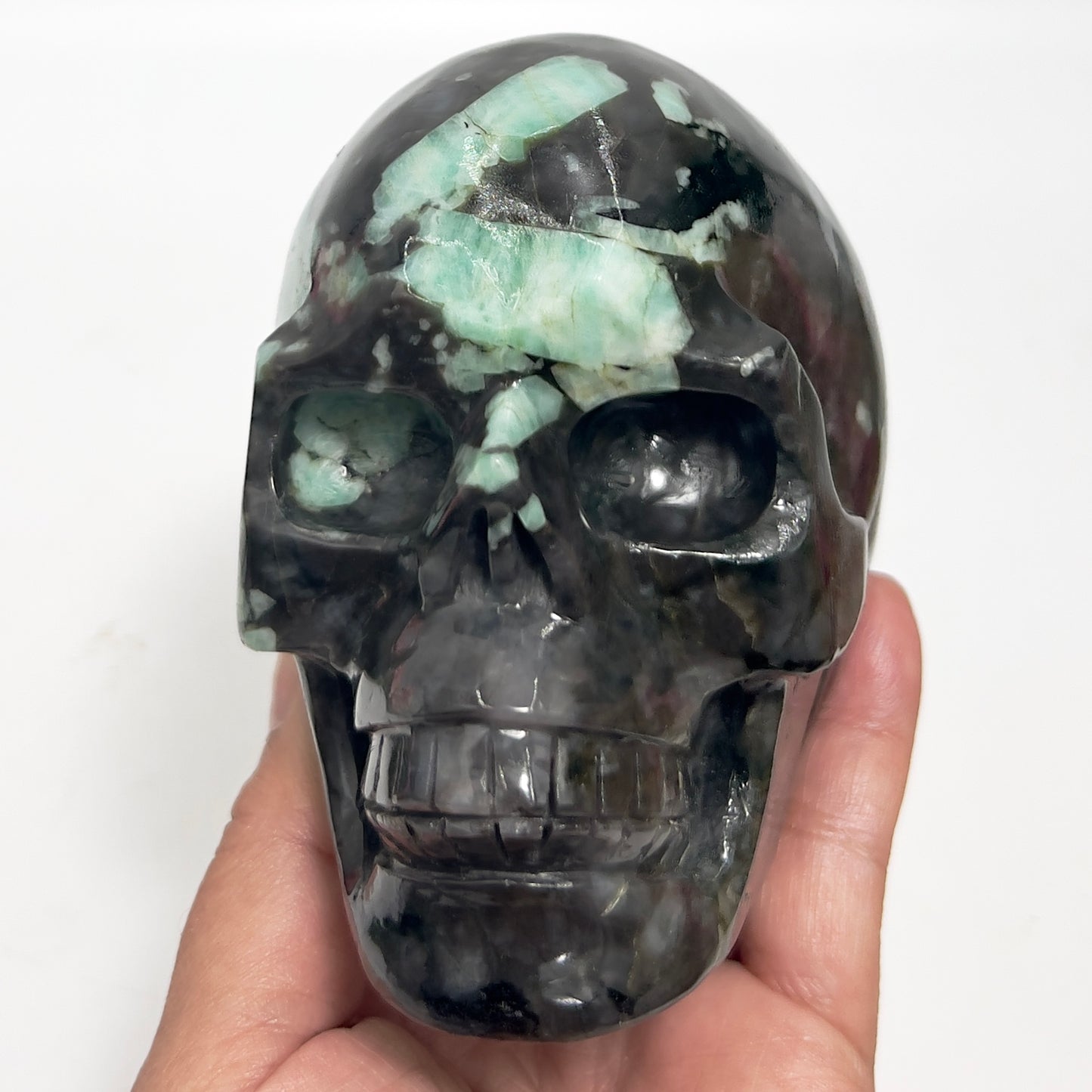 Emerald in Matrix Skull Healing Crystal Carving 1085g