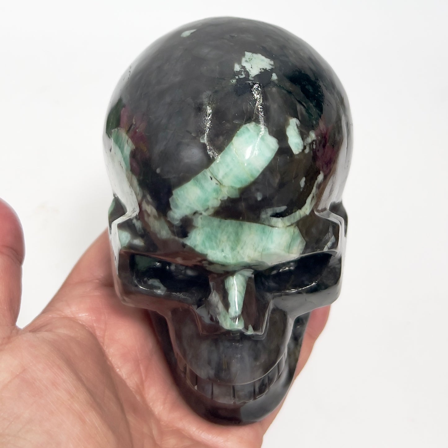 Emerald in Matrix Skull Healing Crystal Carving 1085g