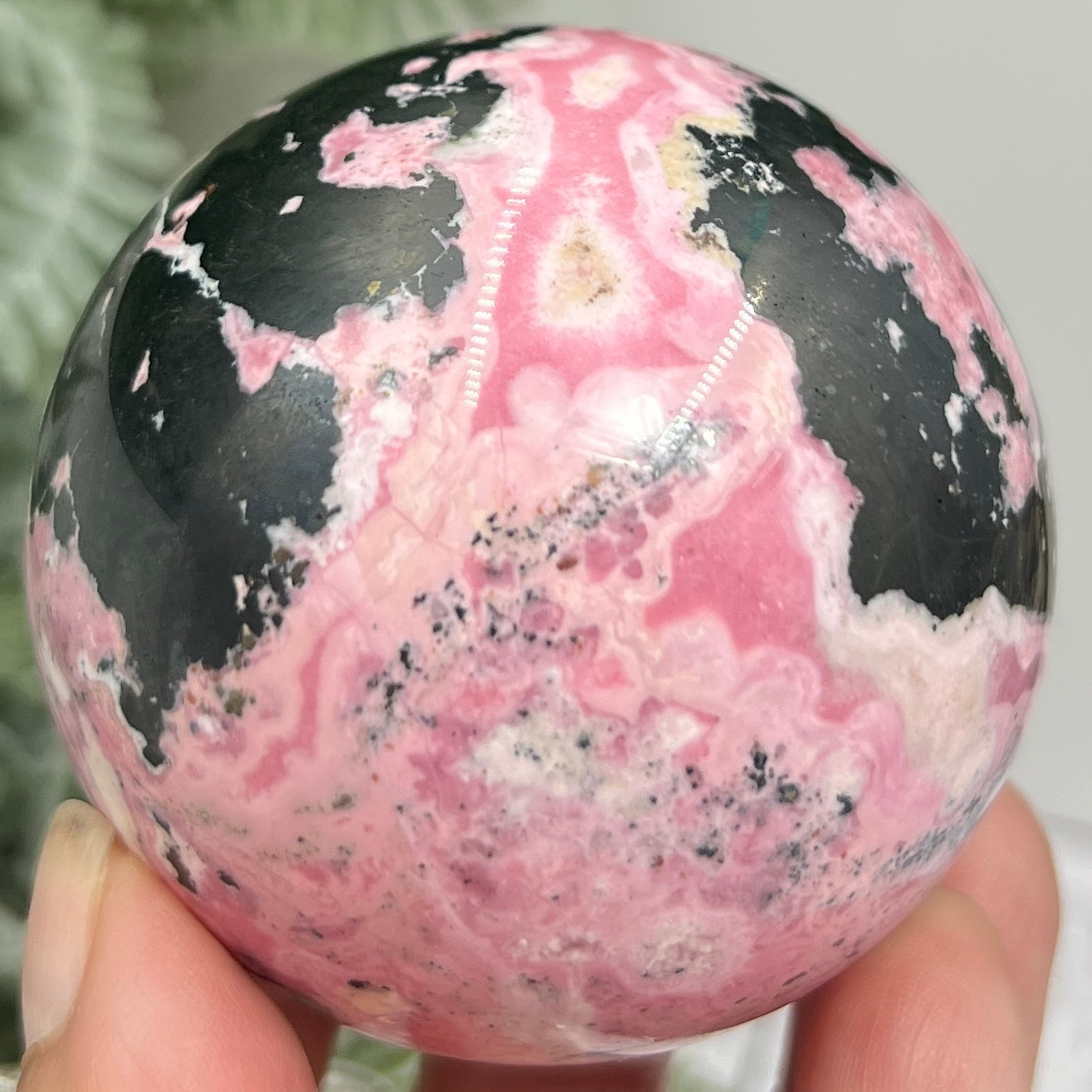 Peruvian Rhodonite Sphere Compassion Emotional Balance Crystal Ball 462g 63mm