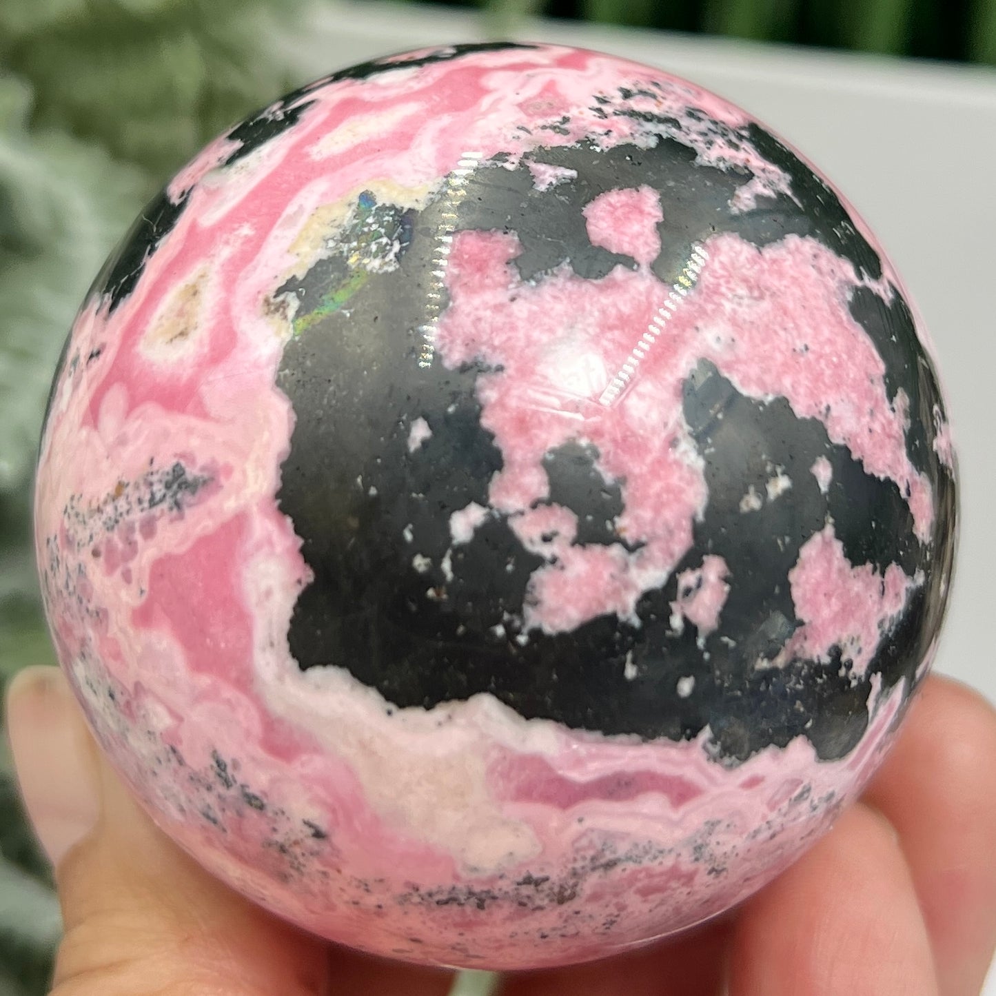 Peruvian Rhodonite Sphere Compassion Emotional Balance Crystal Ball 462g 63mm