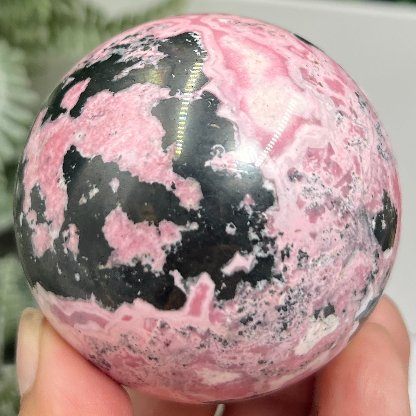 Peruvian Rhodonite Sphere Compassion Emotional Balance Crystal Ball 462g 63mm