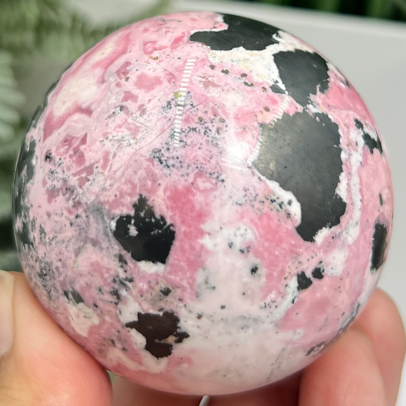 Peruvian Rhodonite Sphere Compassion Emotional Balance Crystal Ball 462g 63mm