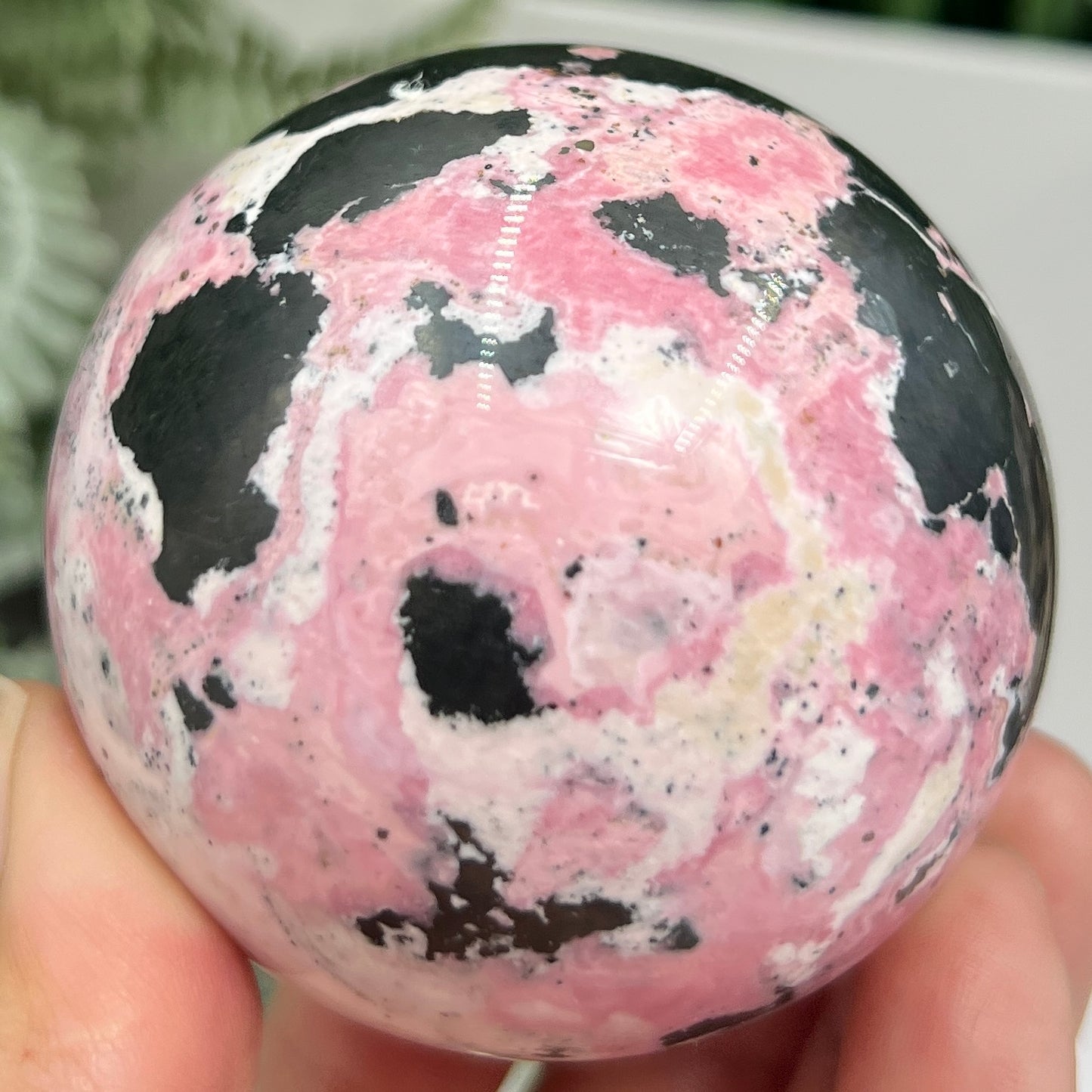 Peruvian Rhodonite Sphere Compassion Emotional Balance Crystal Ball 462g 63mm