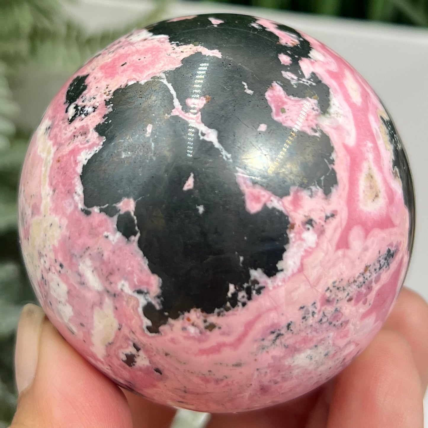 Peruvian Rhodonite Sphere Compassion Emotional Balance Crystal Ball 462g 63mm