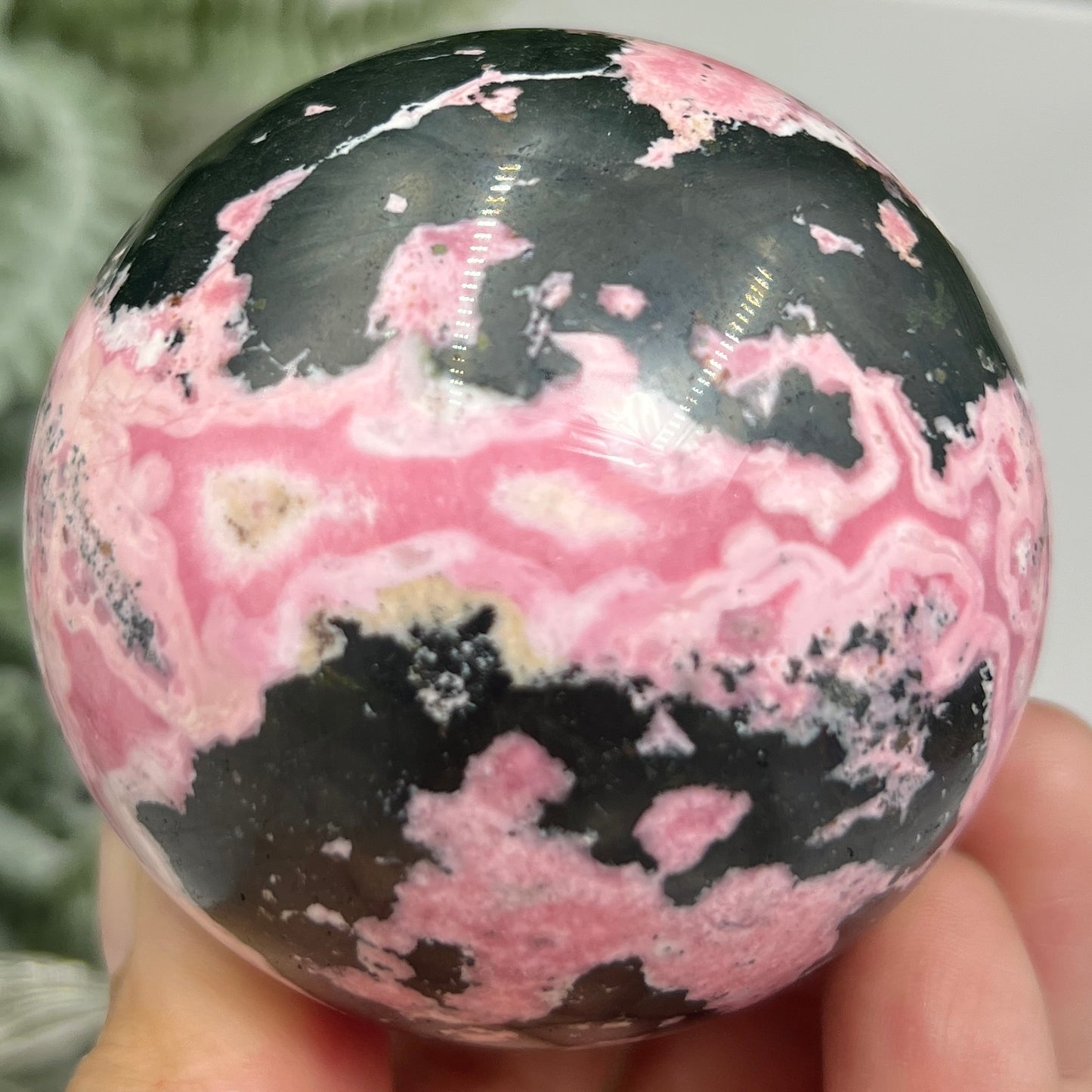 Peruvian Rhodonite Sphere Compassion Emotional Balance Crystal Ball 462g 63mm