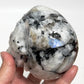 Rainbow Moonstone with Black Tourmaline Skull Healing Crystal Carving 1015g