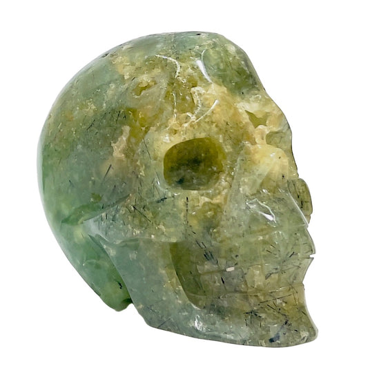 Prehnite with Epidote Skull Healing Crystal Carving 1049g