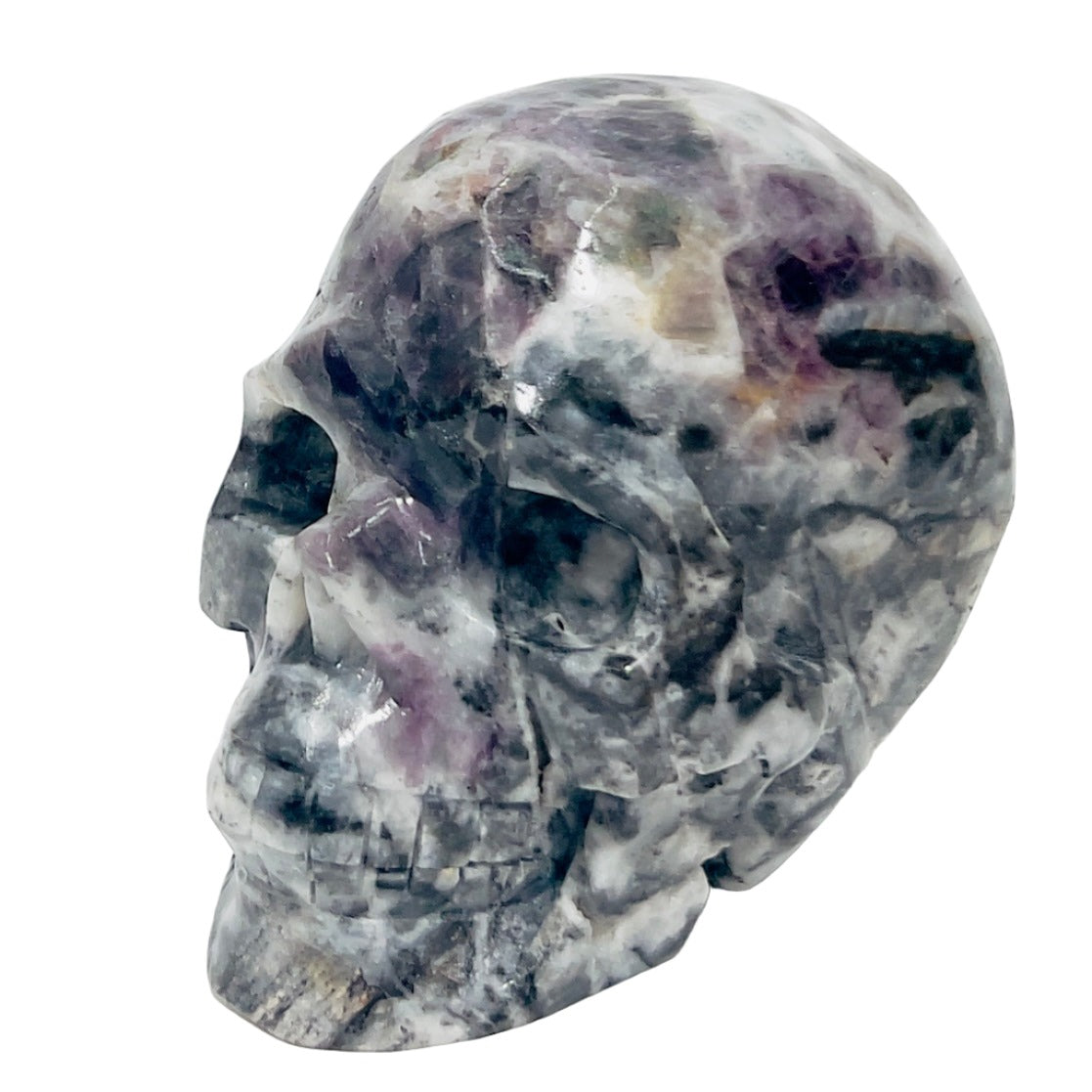 Zebra Stone Rock with Fluorite Skull Healing Crystal Skull Carving 985g