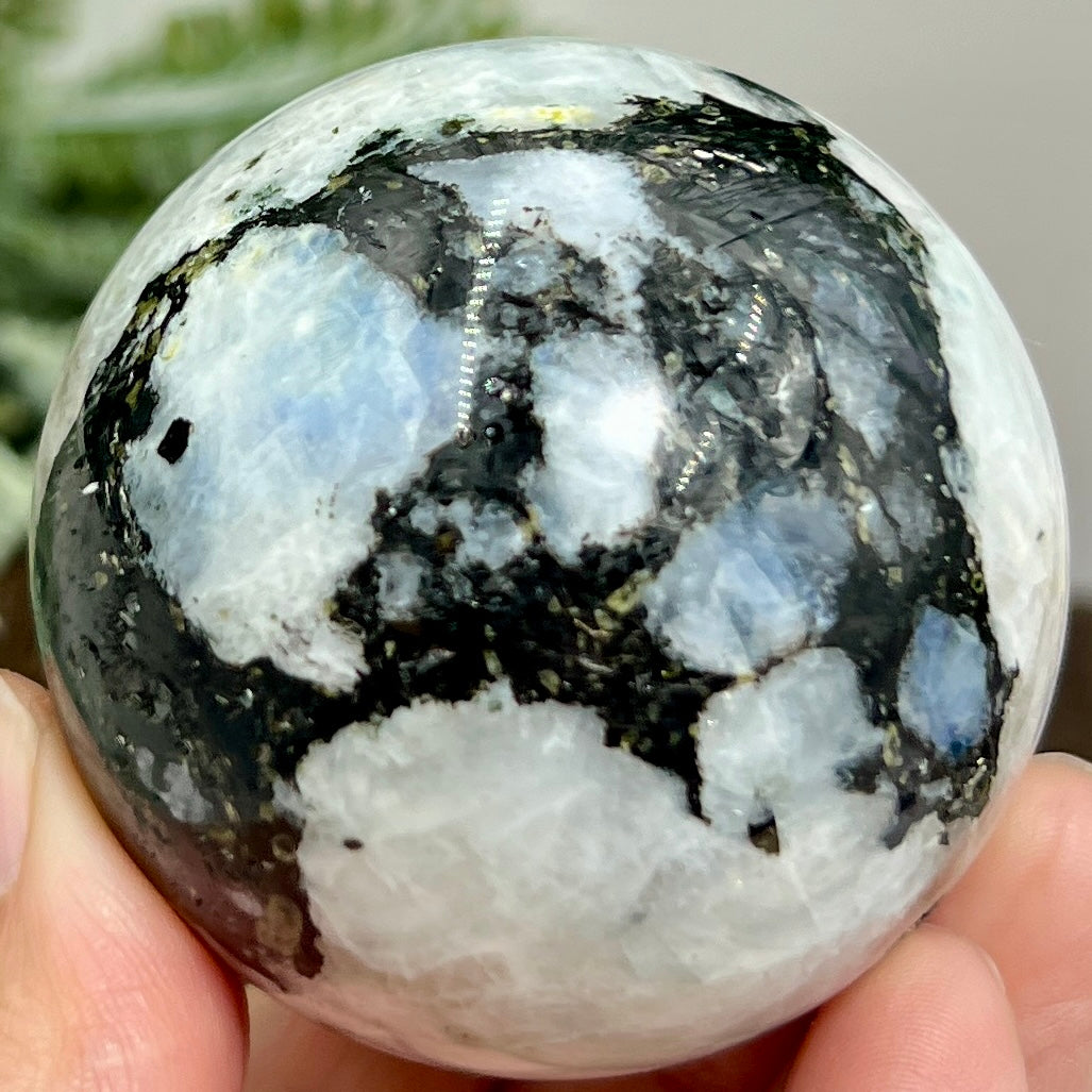 Rainbow Moonstone with Black Tourmaline Sphere Healing Crystal Ball 280g 58mm