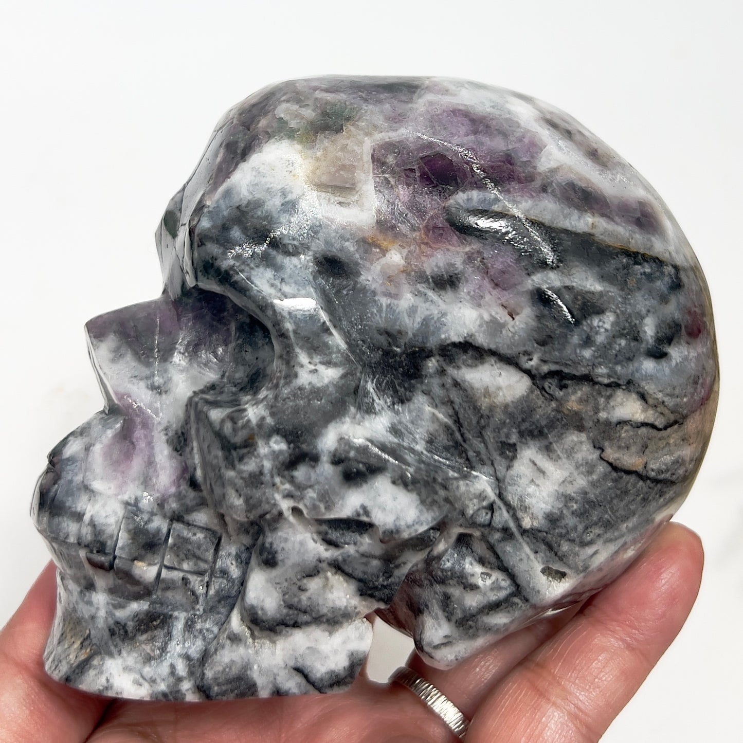 Zebra Stone Rock with Fluorite Skull Healing Crystal Skull Carving 985g