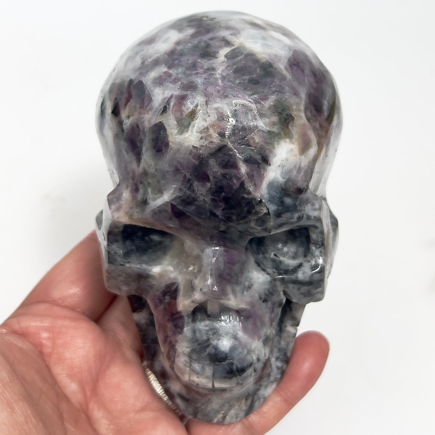 Zebra Stone Rock with Fluorite Skull Healing Crystal Skull Carving 985g