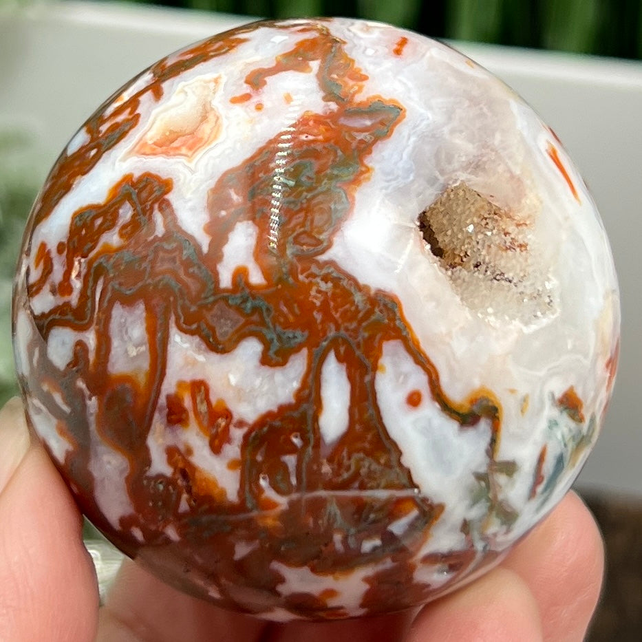 Red Moss Agate Sphere Rare Healing Crystal Ball 232g 56mm