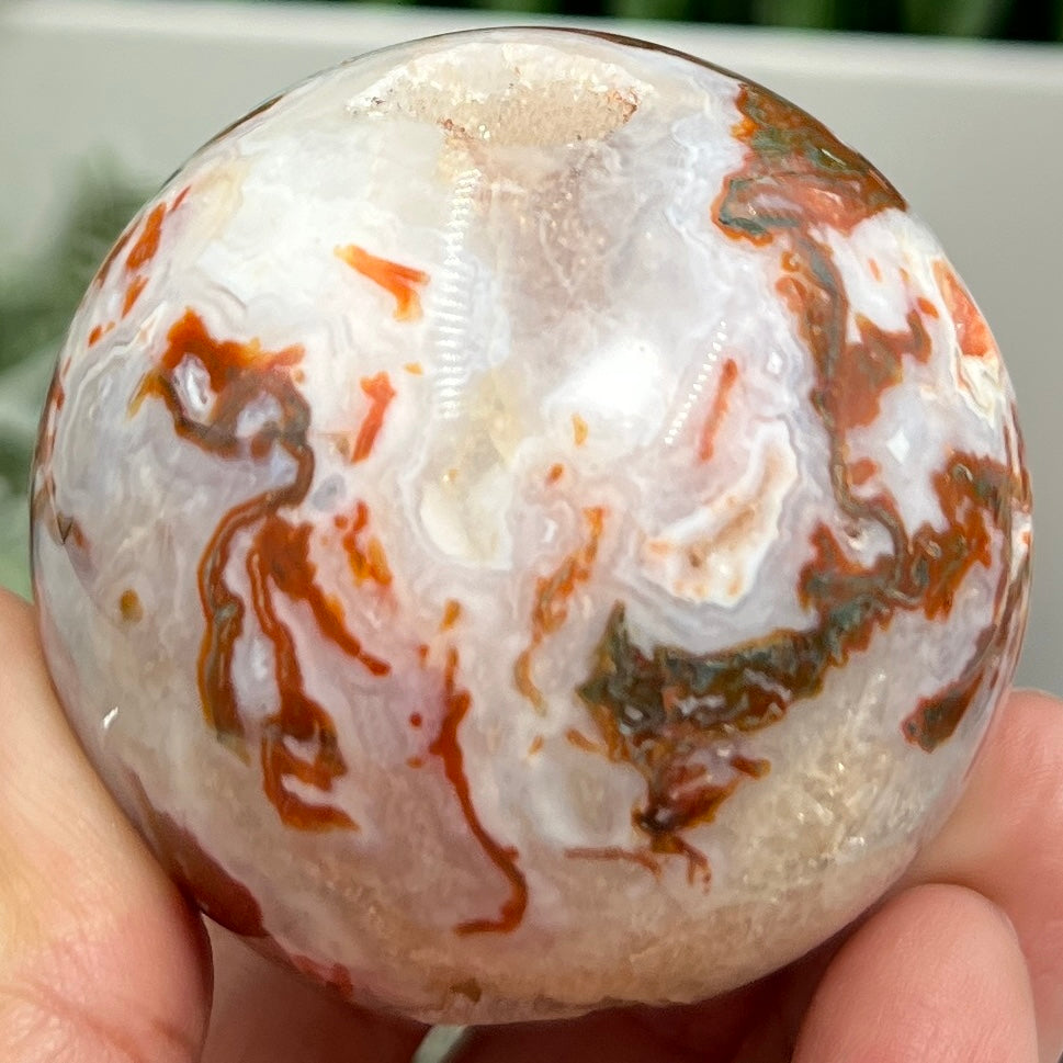 Red Moss Agate Sphere Rare Healing Crystal Ball 232g 56mm