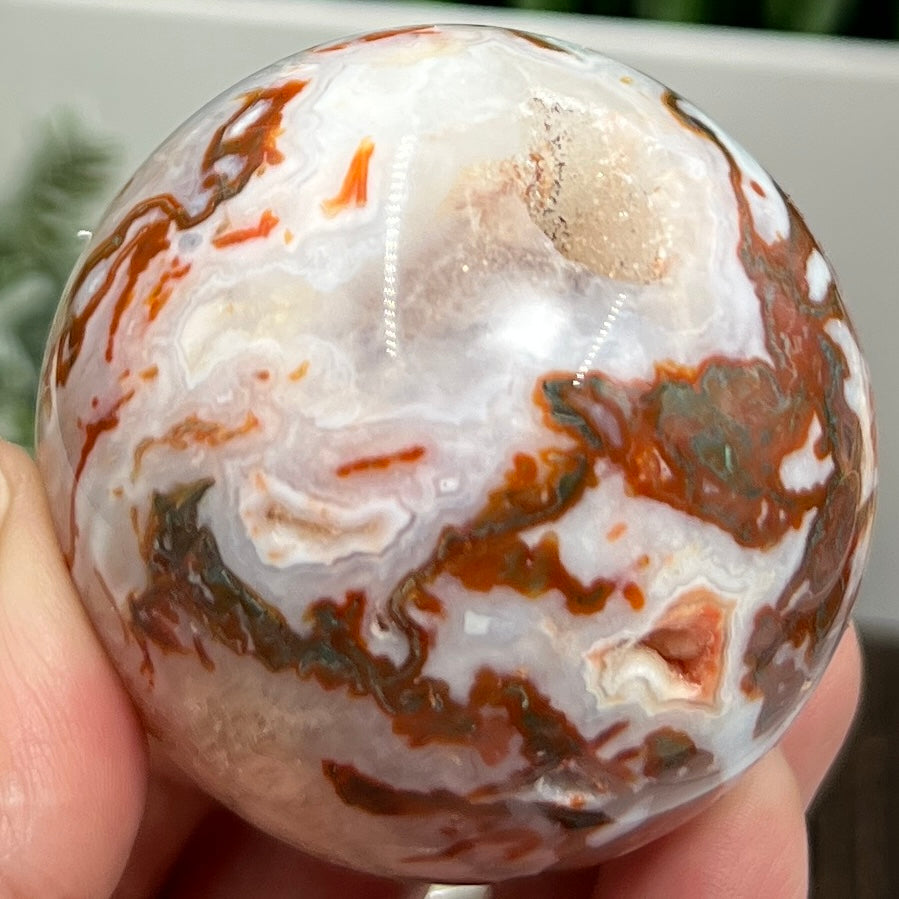 Red Moss Agate Sphere Rare Healing Crystal Ball 232g 56mm