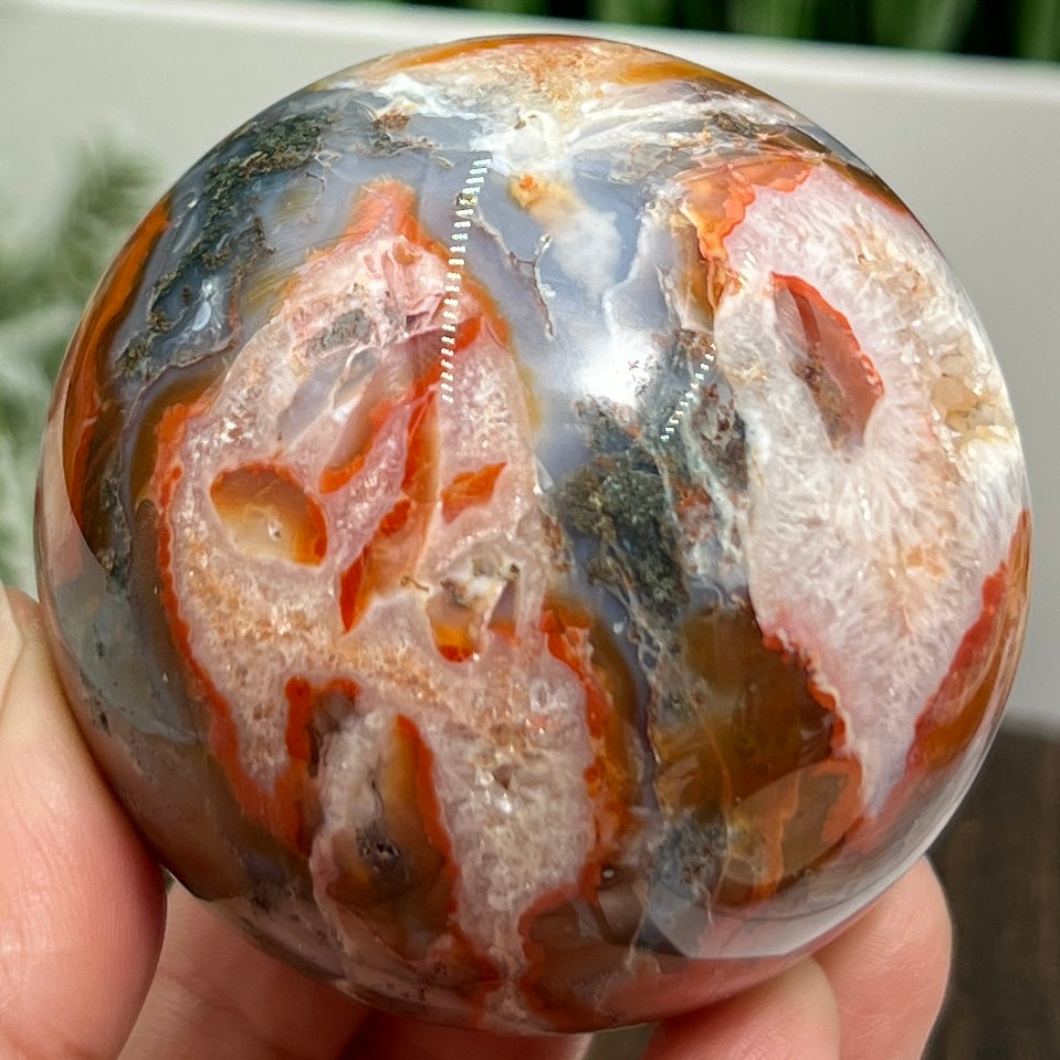 Red Moss Agate Sphere Rare Healing Crystal Ball 348g 64mm