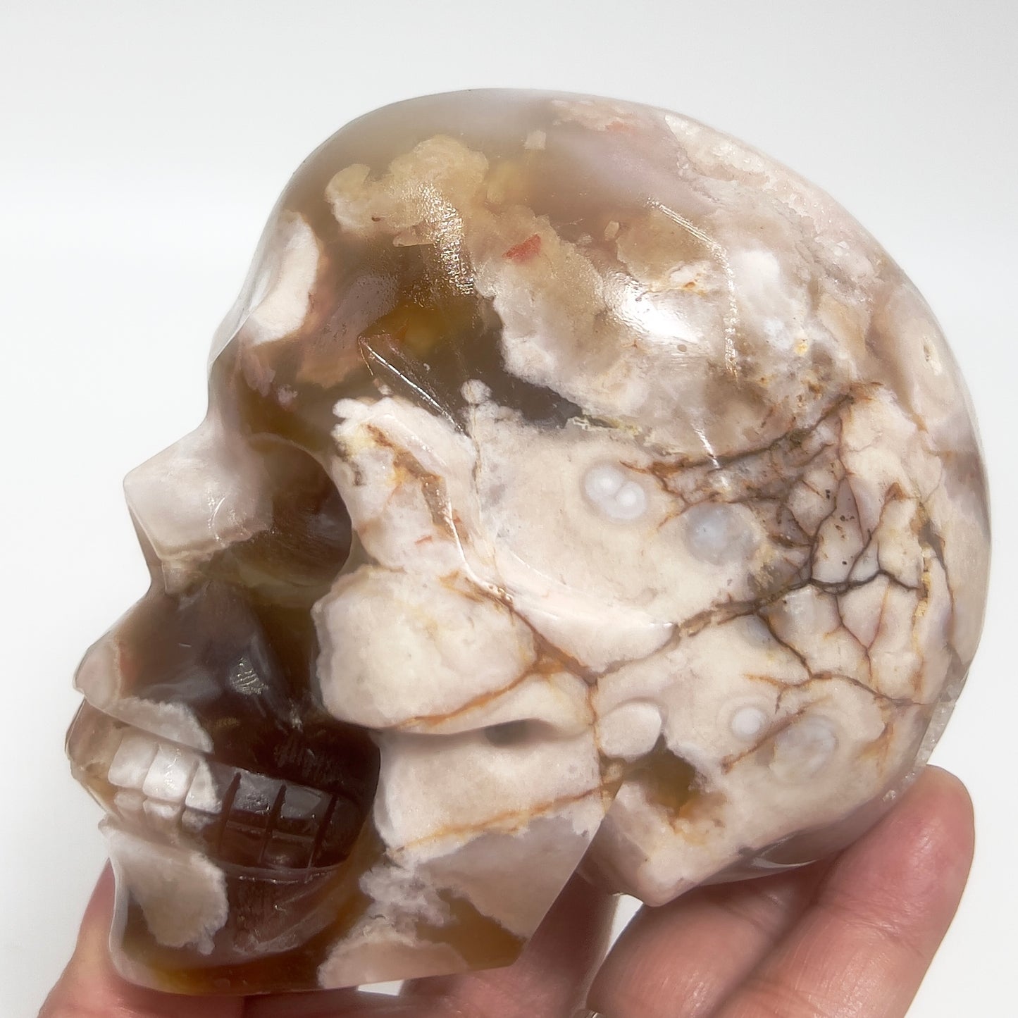 Flower Agate Skull Healing Crystal Carving 906g