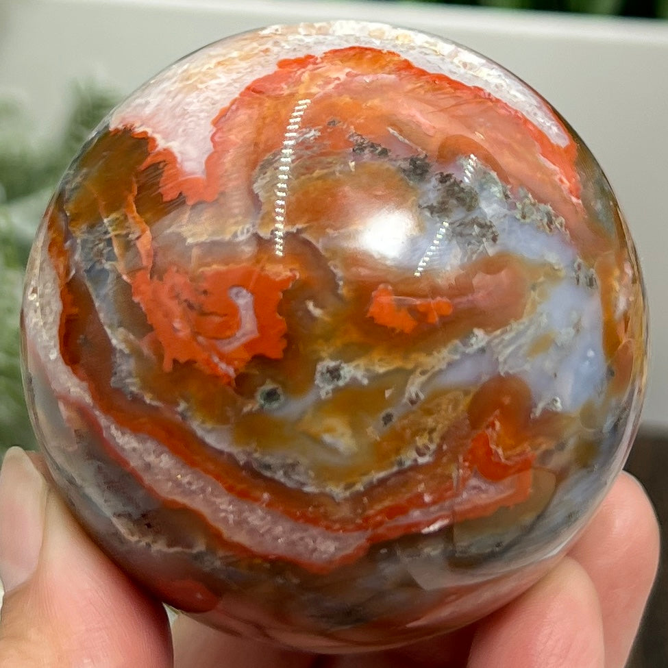 Red Moss Agate Sphere Rare Healing Crystal Ball 348g 64mm