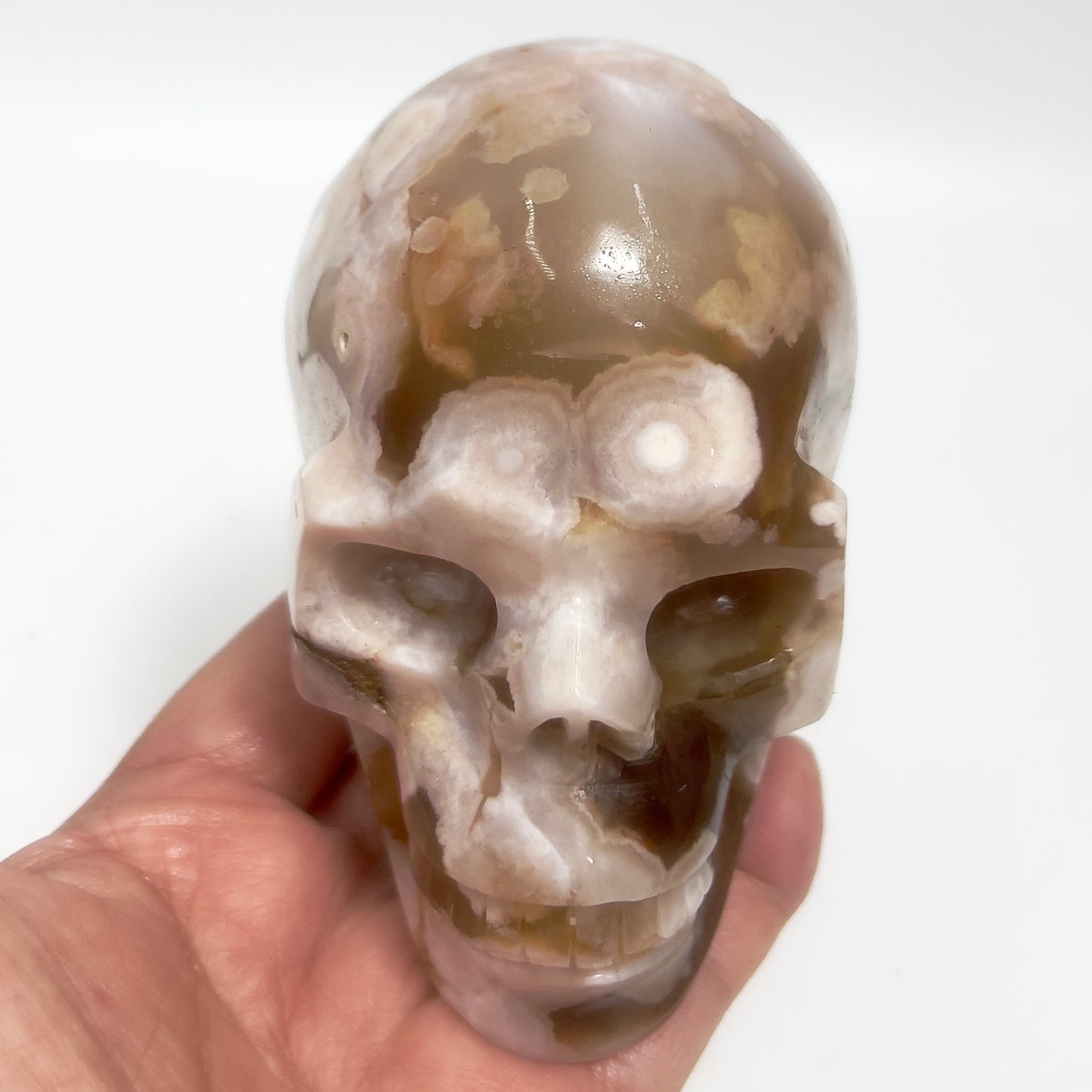 Flower Agate Skull Healing Crystal Carving 906g