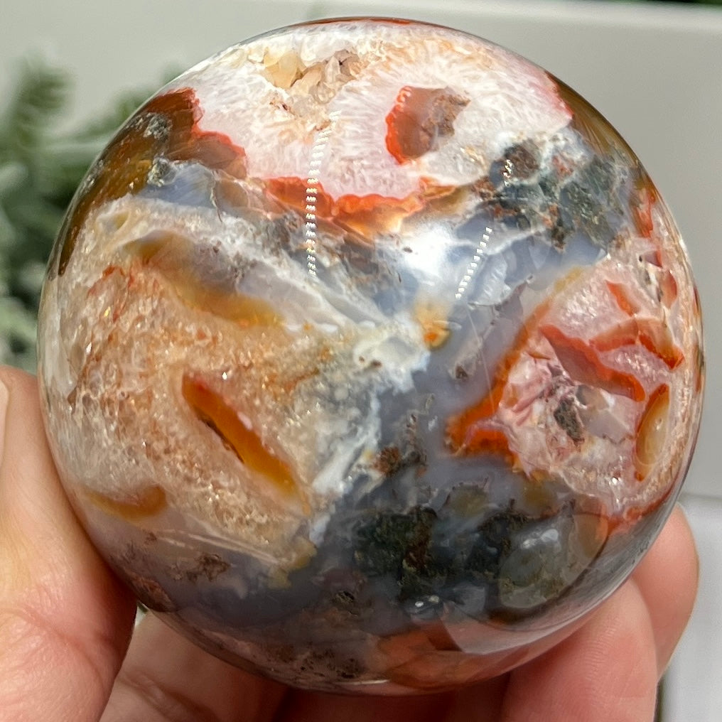 Red Moss Agate Sphere Rare Healing Crystal Ball 348g 64mm