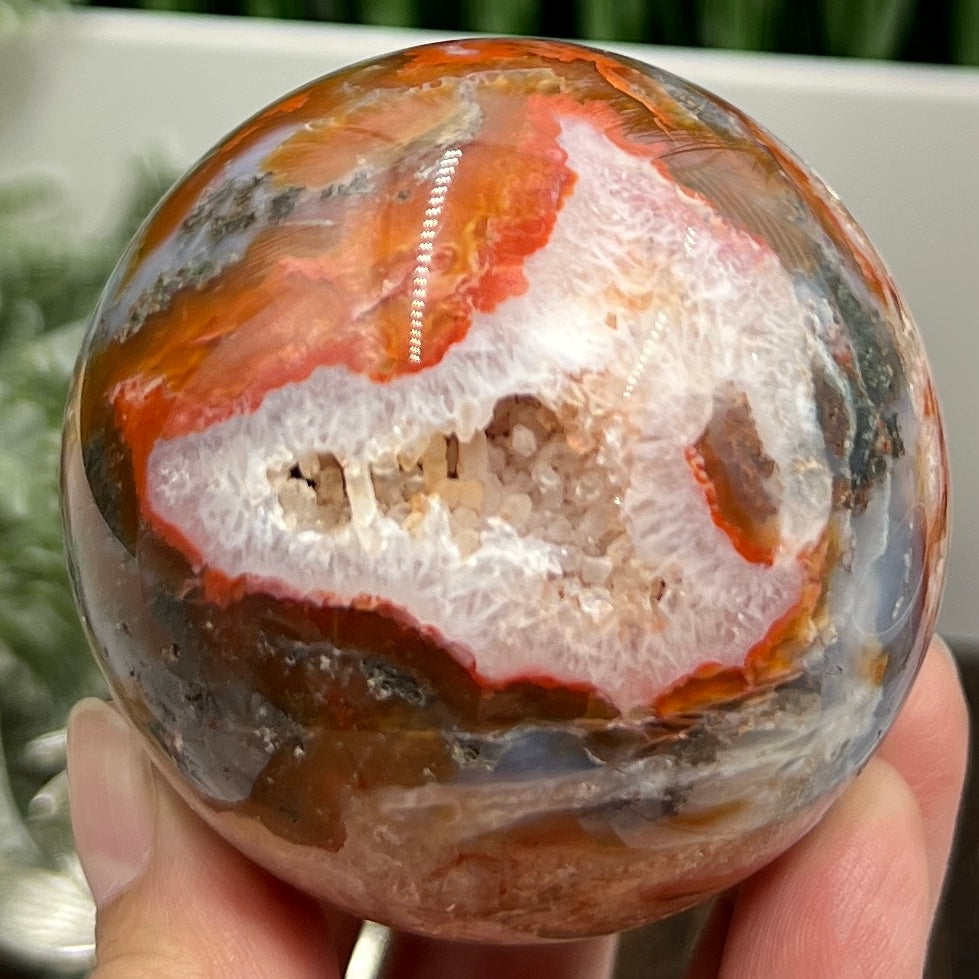 Red Moss Agate Sphere Rare Healing Crystal Ball 348g 64mm