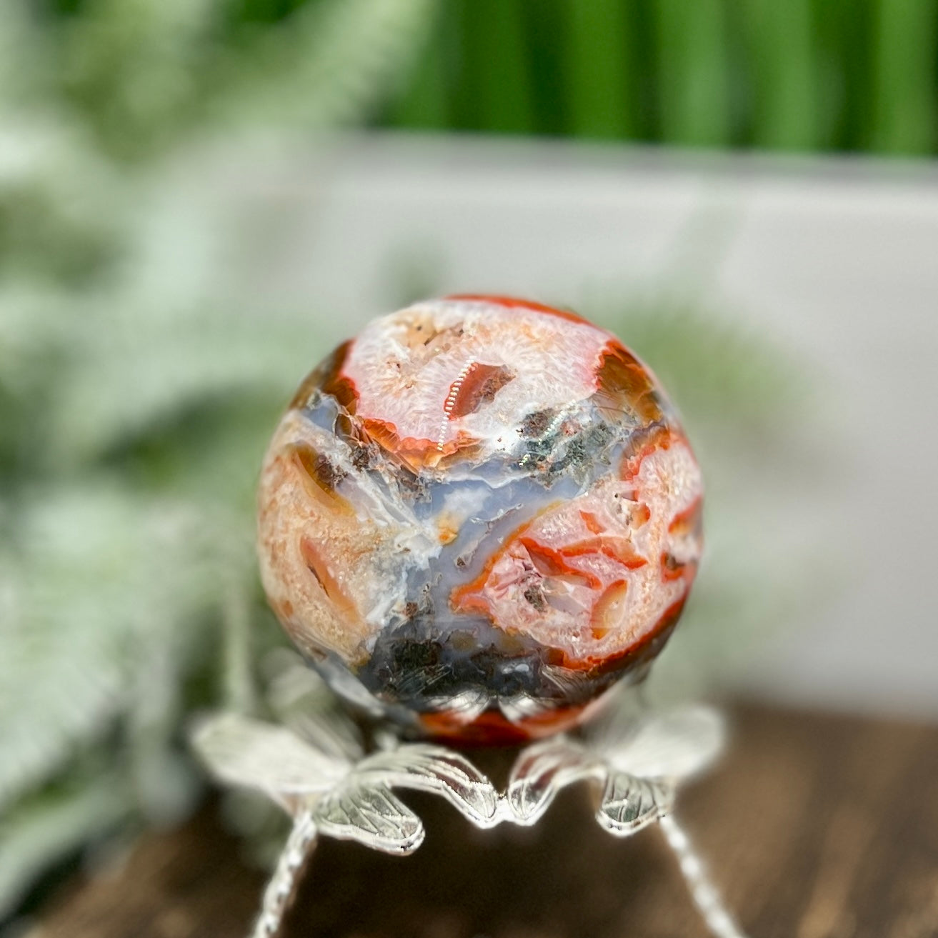 Red Moss Agate Sphere Rare Healing Crystal Ball 348g 64mm