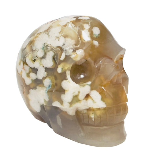 Flower Agate Skull Healing Crystal Carving 1137g