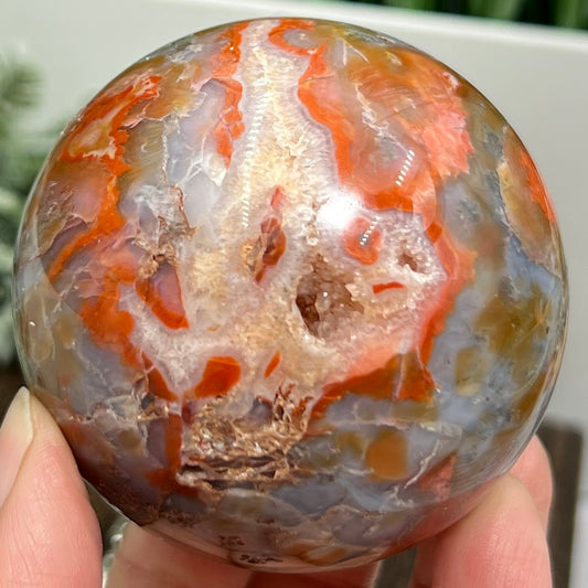 Red Moss Agate Sphere Rare Healing Crystal Ball 376g 65mm