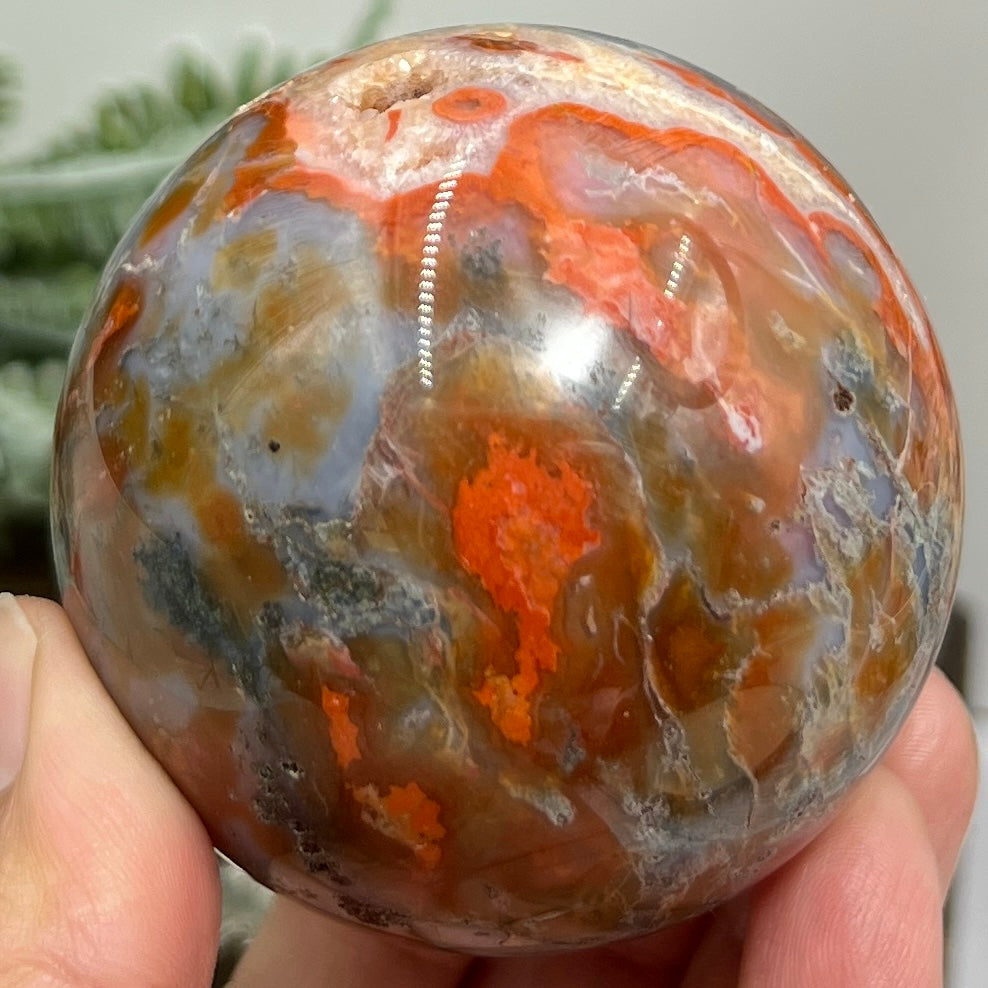 Red Moss Agate Sphere Rare Healing Crystal Ball 376g 65mm