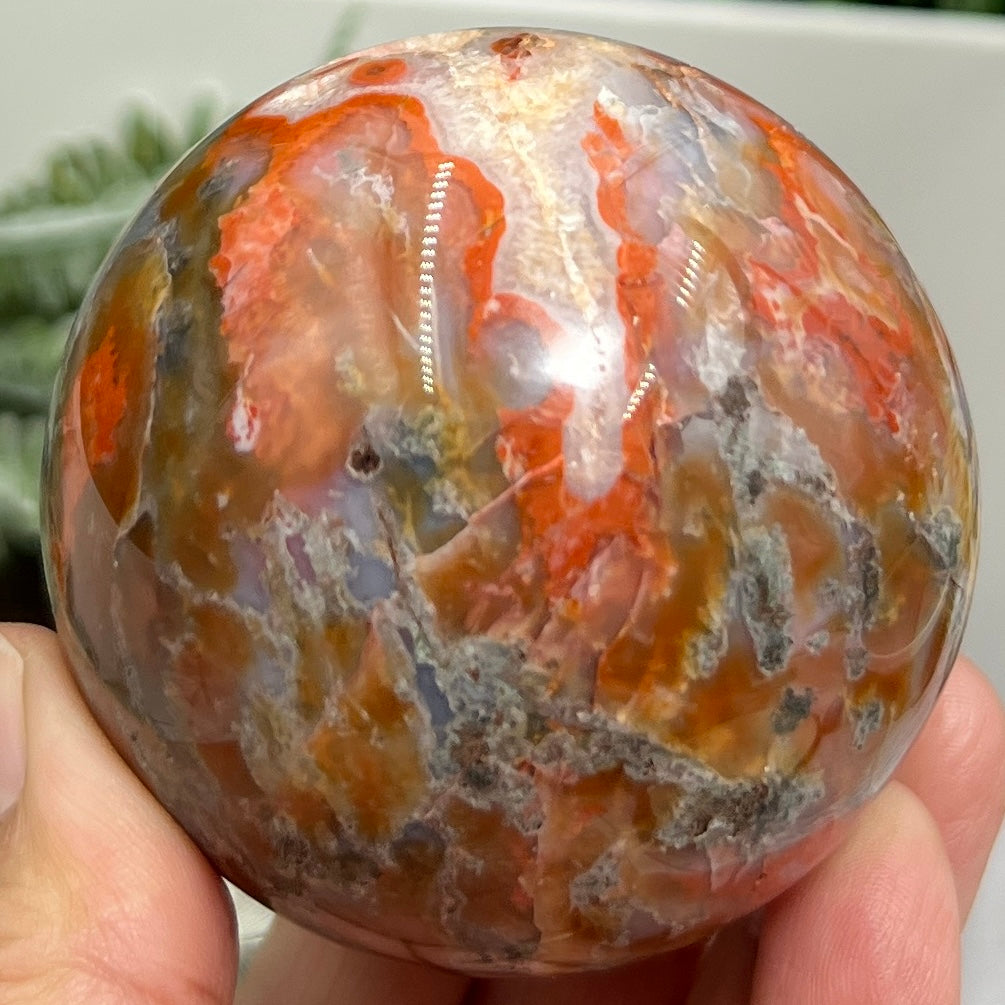 Red Moss Agate Sphere Rare Healing Crystal Ball 376g 65mm