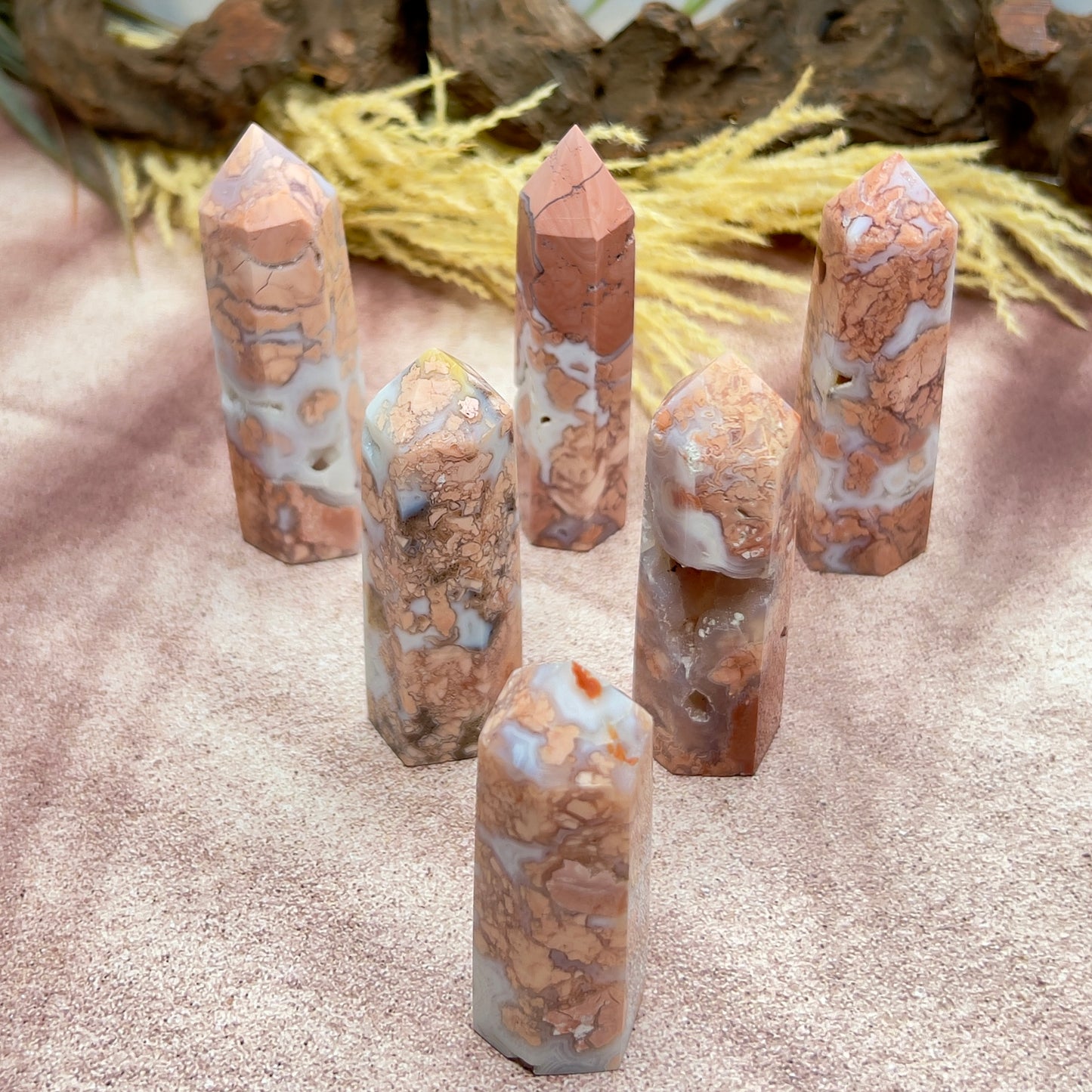 Pink Cotton Candy Agate Points Towers Healing Crystal Generators