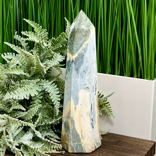 Ocean Sea Jasper Tower Healing Crystal Generator 792g 206mm