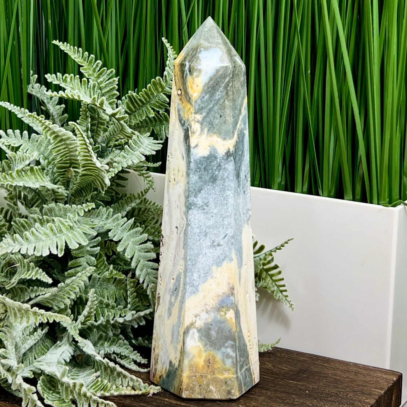 Ocean Sea Jasper Tower Healing Crystal Generator 792g 206mm