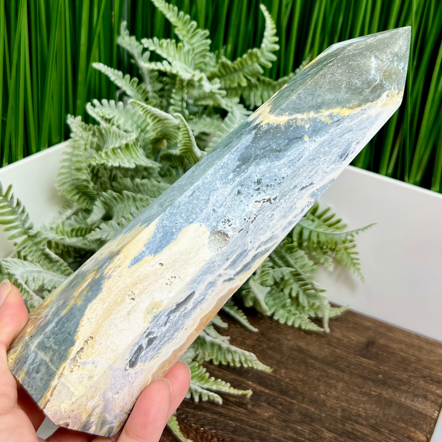 Ocean Sea Jasper Tower Healing Crystal Generator 792g 206mm