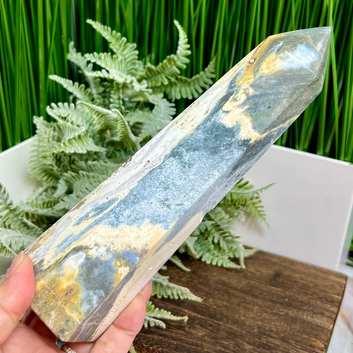 Ocean Sea Jasper Tower Healing Crystal Generator 792g 206mm