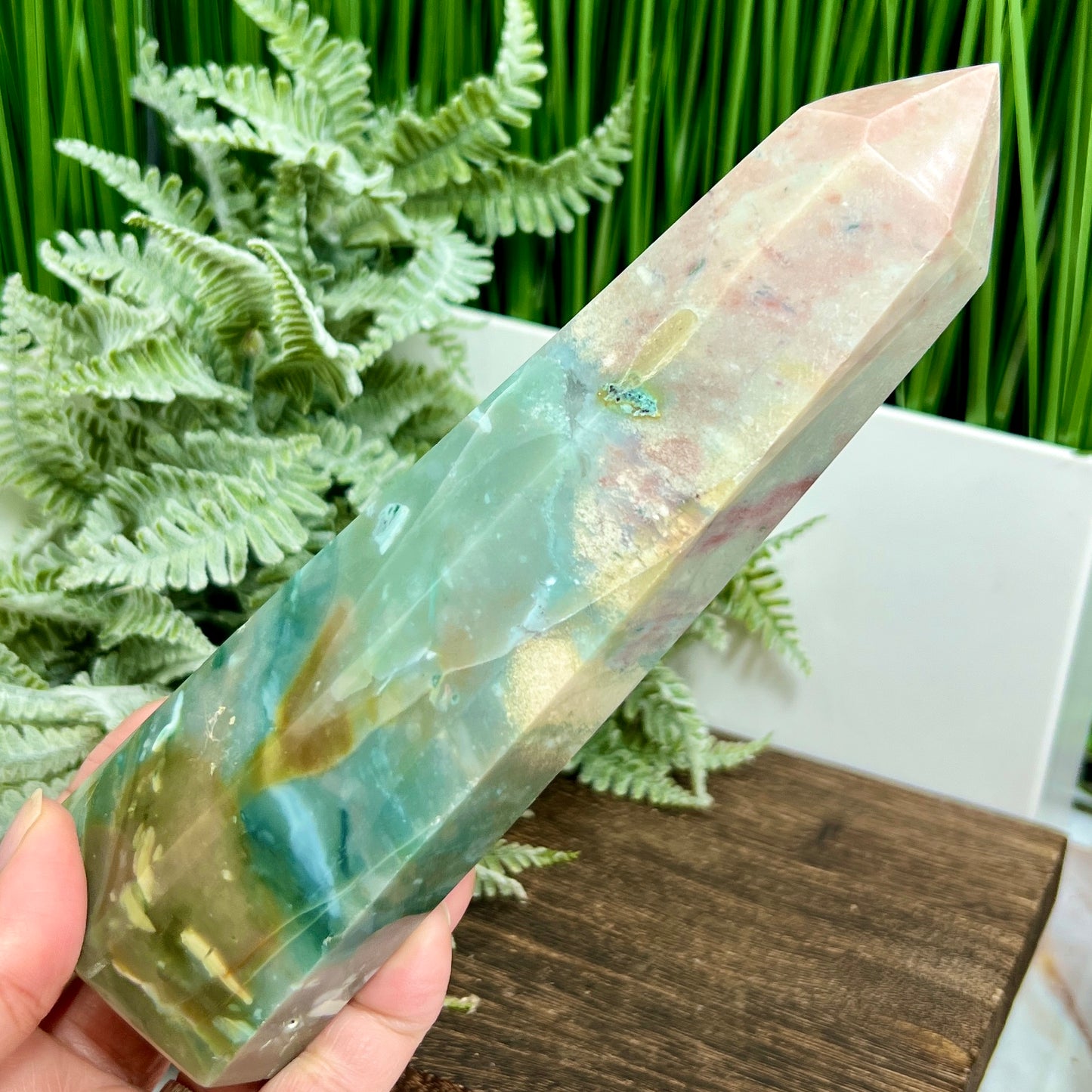 Ocean Sea Jasper Tower Healing Crystal Generator 680g 189mm