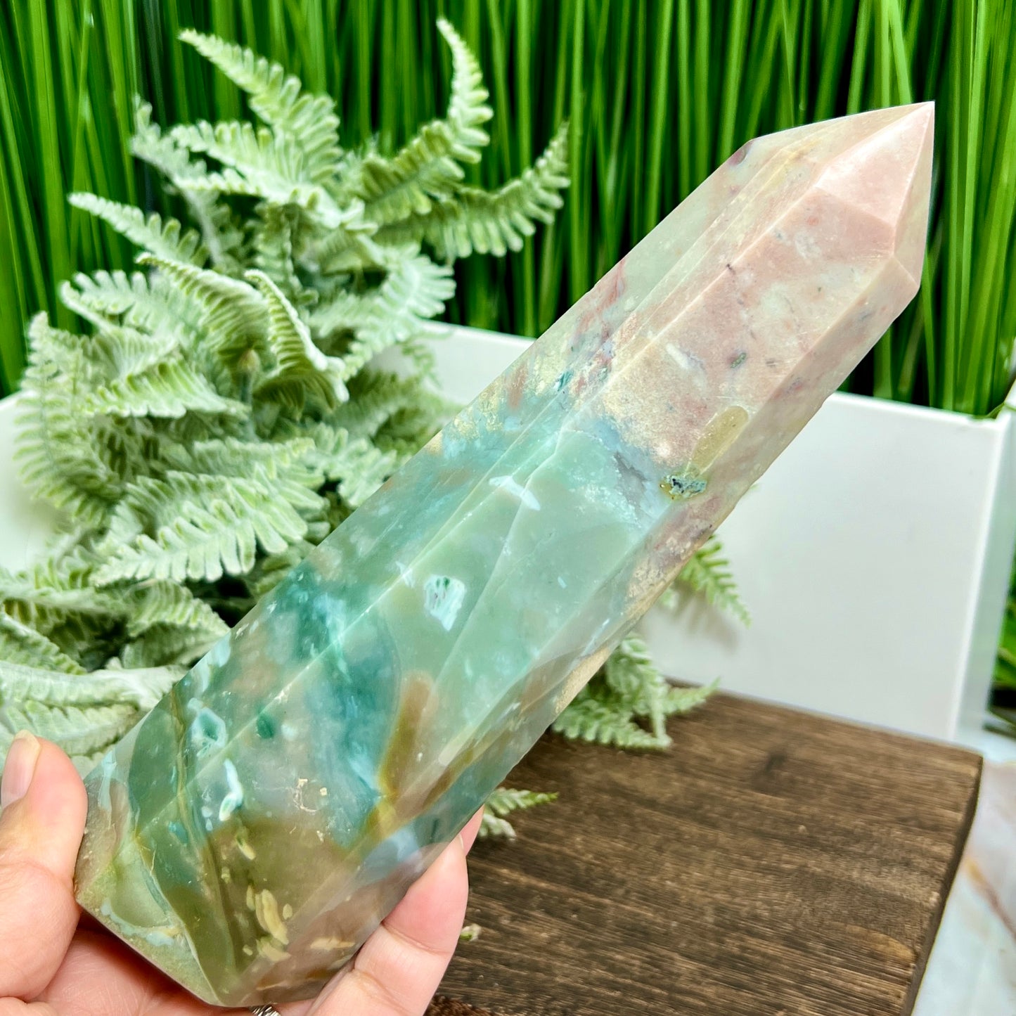 Ocean Sea Jasper Tower Healing Crystal Generator 680g 189mm