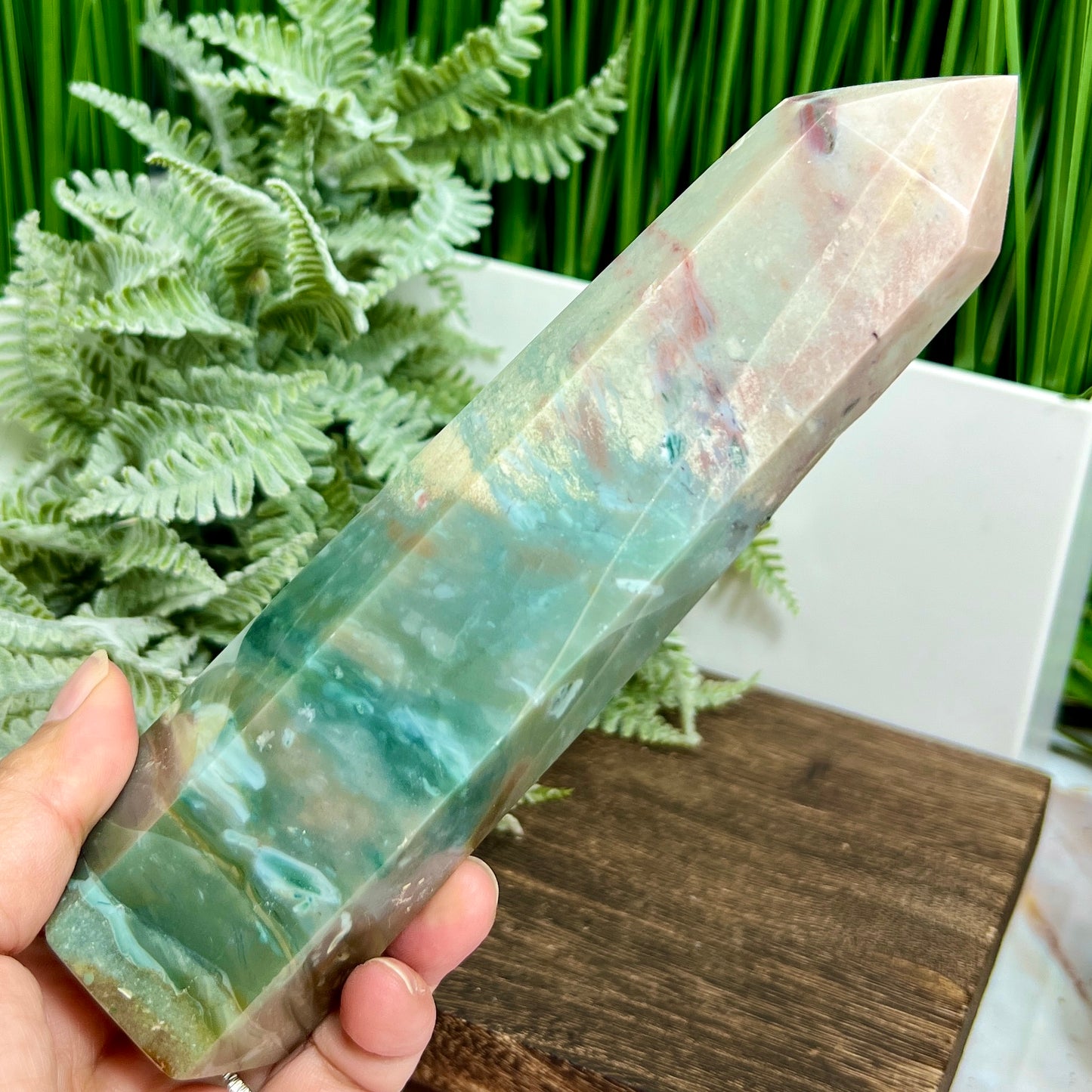 Ocean Sea Jasper Tower Healing Crystal Generator 680g 189mm