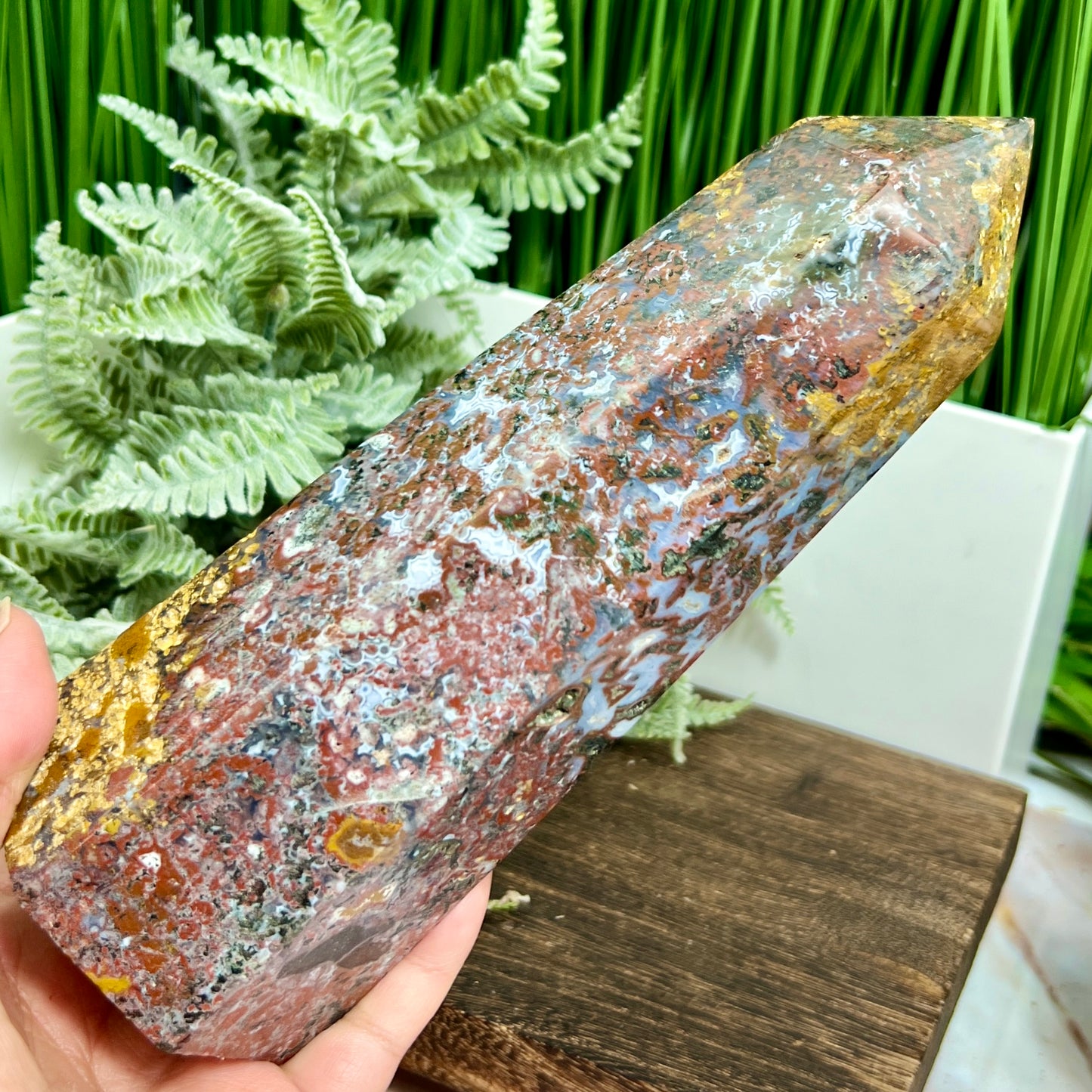 Ocean Sea Jasper Tower Healing Crystal Generator 1390g 203mm