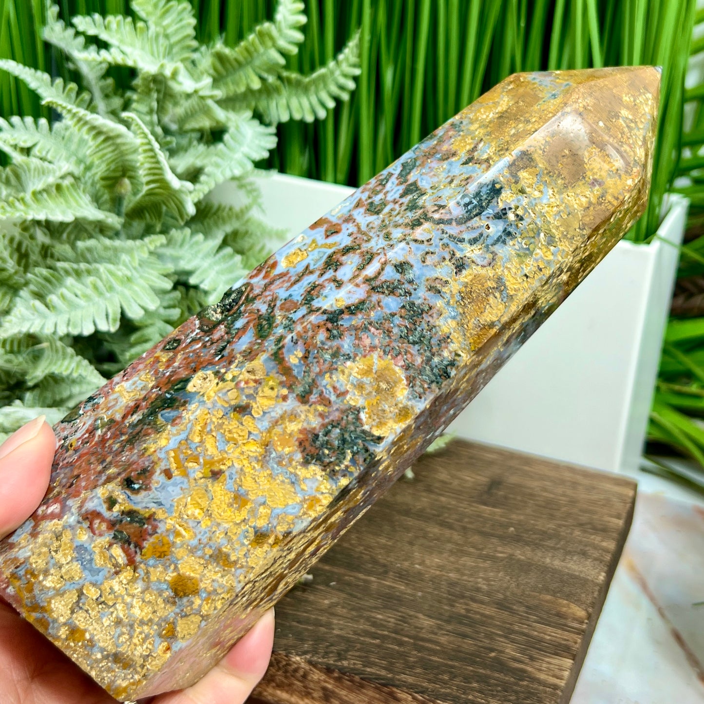 Ocean Sea Jasper Tower Healing Crystal Generator 1390g 203mm