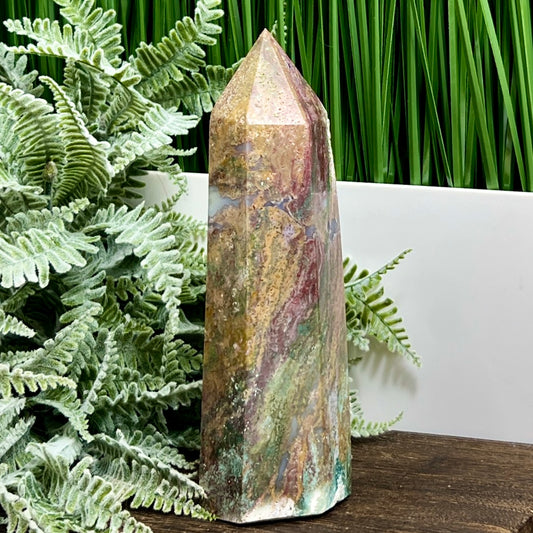 Ocean Sea Jasper Tower Healing Crystal Generator 556g 166mm