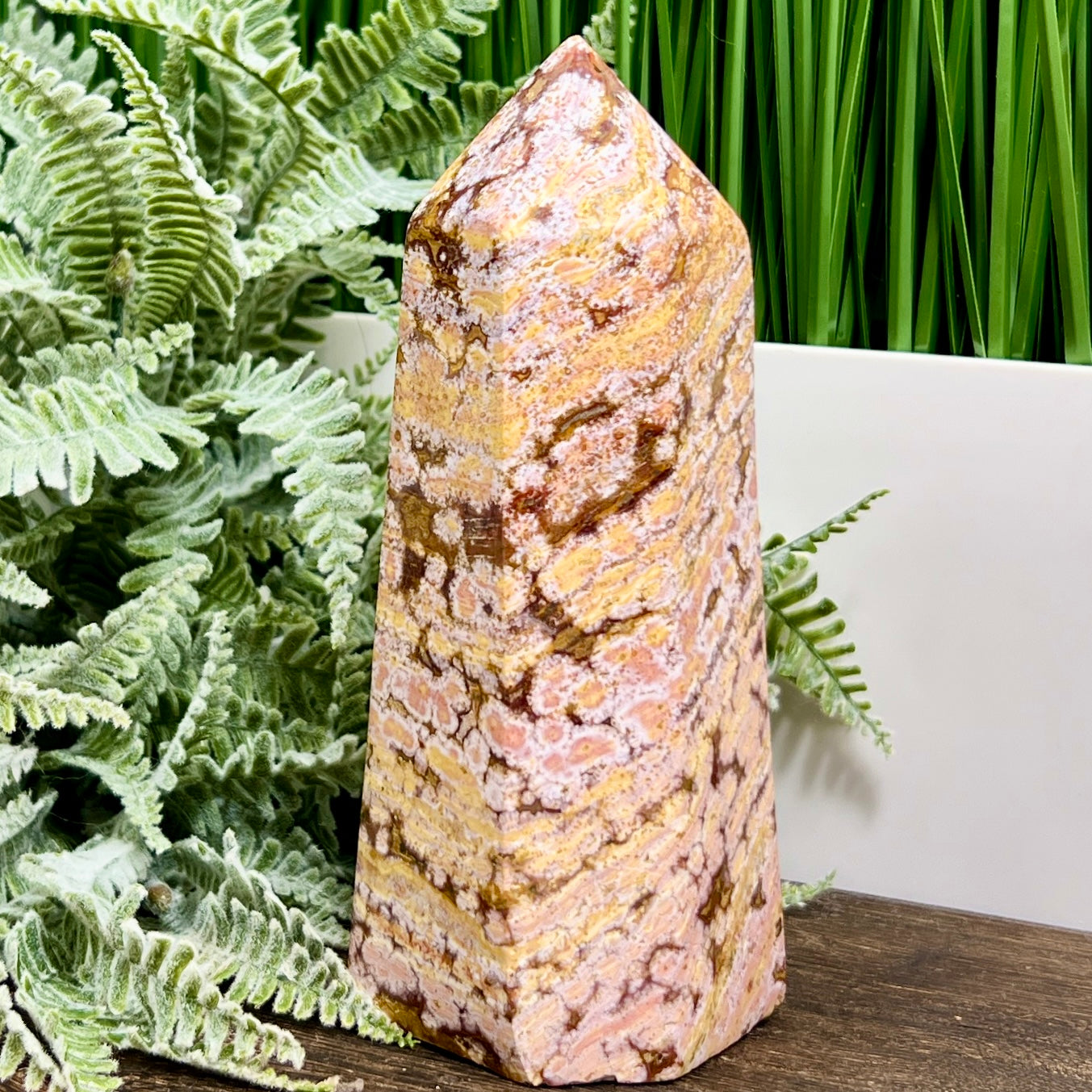 Ocean Sea Pink Orbicular Jasper Tower Healing Crystal Generator 864g 151mm