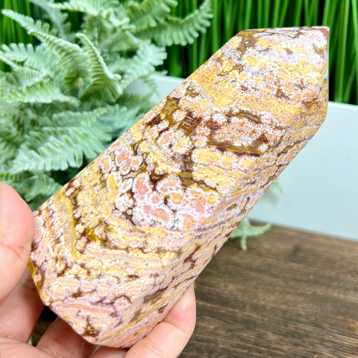 Ocean Sea Pink Orbicular Jasper Tower Healing Crystal Generator 864g 151mm