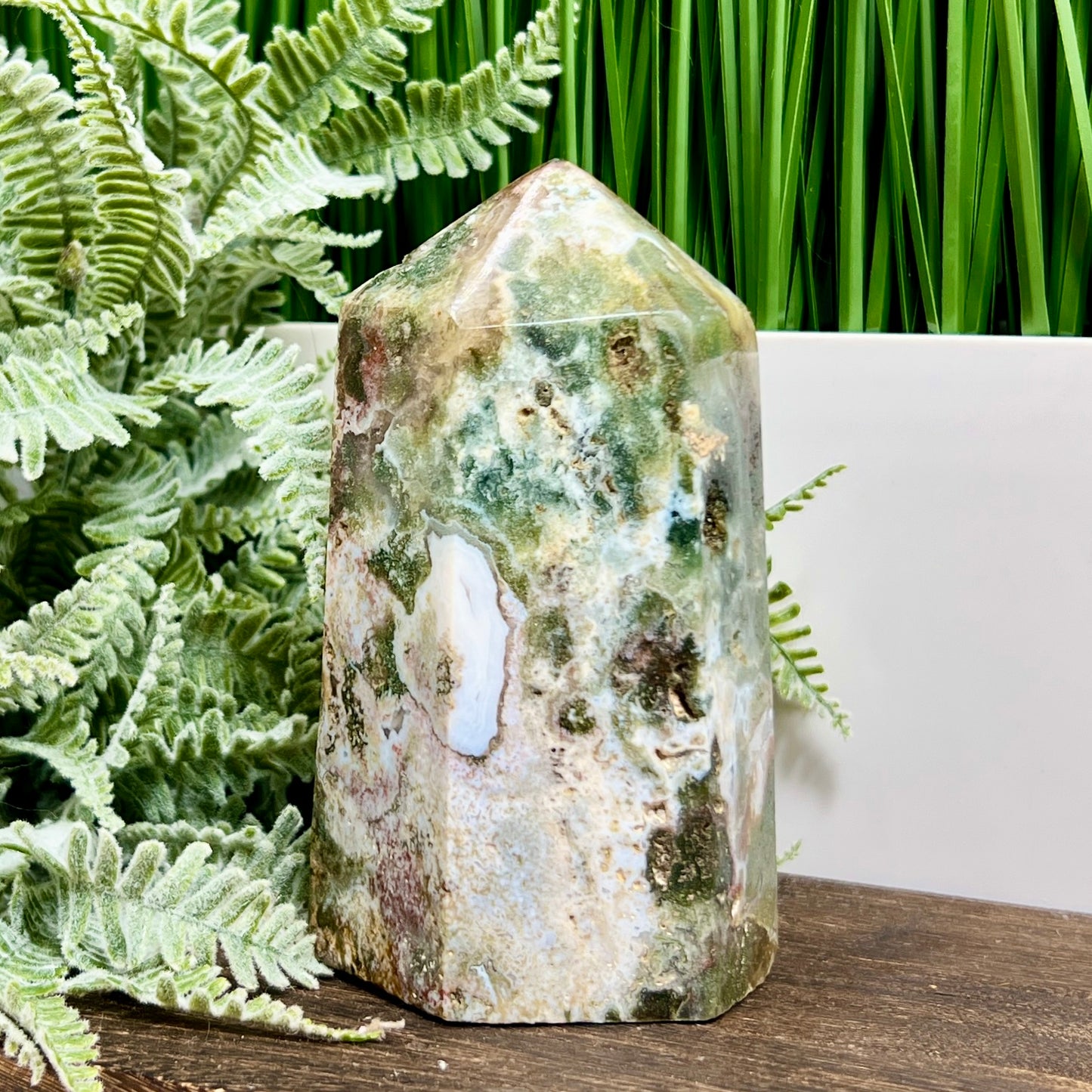 Ocean Sea Jasper Tower Healing Crystal Generator 808g 127mm