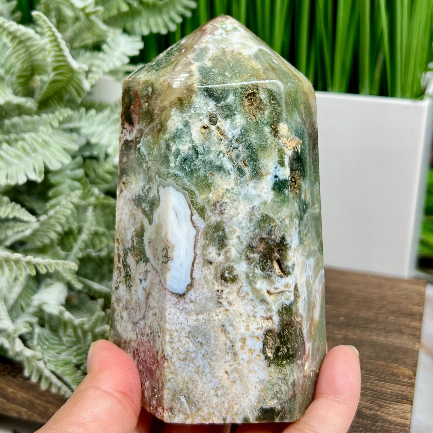 Ocean Sea Jasper Tower Healing Crystal Generator 808g 127mm