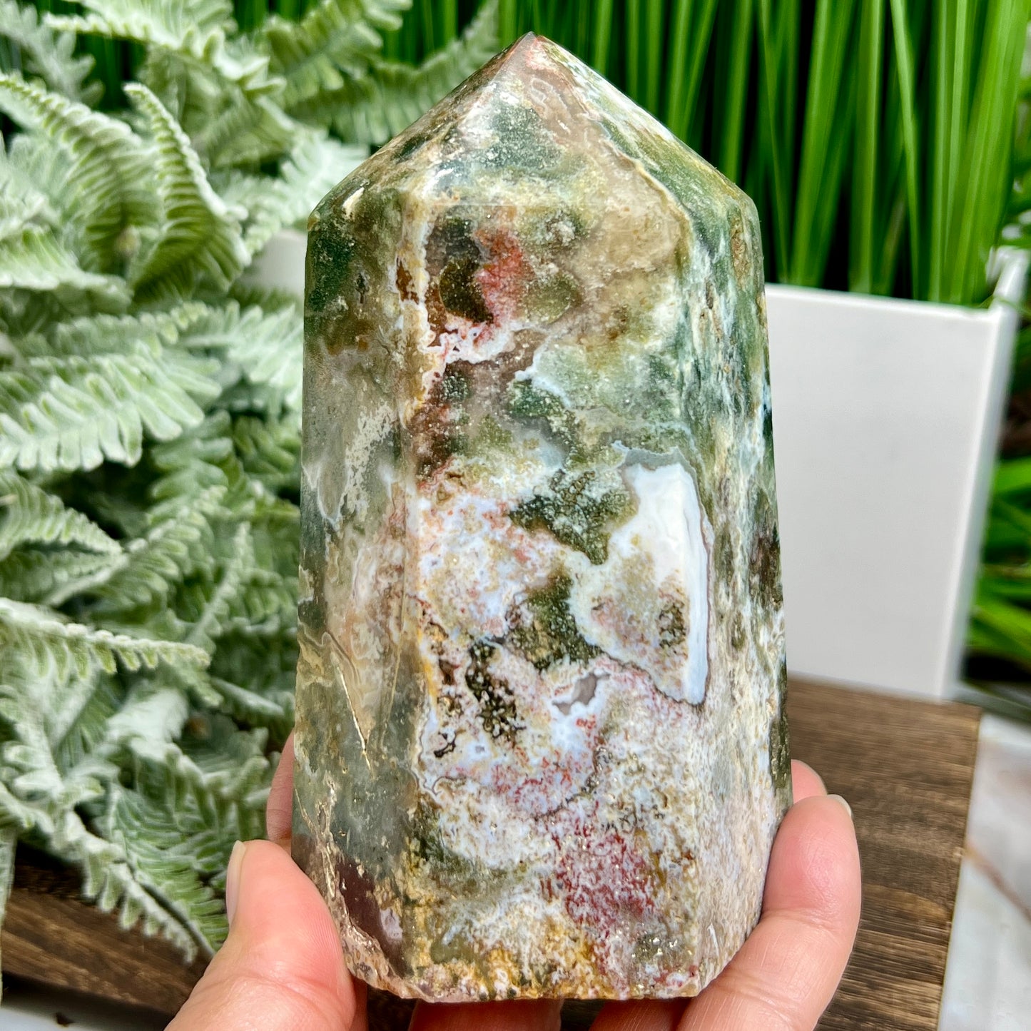 Ocean Sea Jasper Tower Healing Crystal Generator 808g 127mm