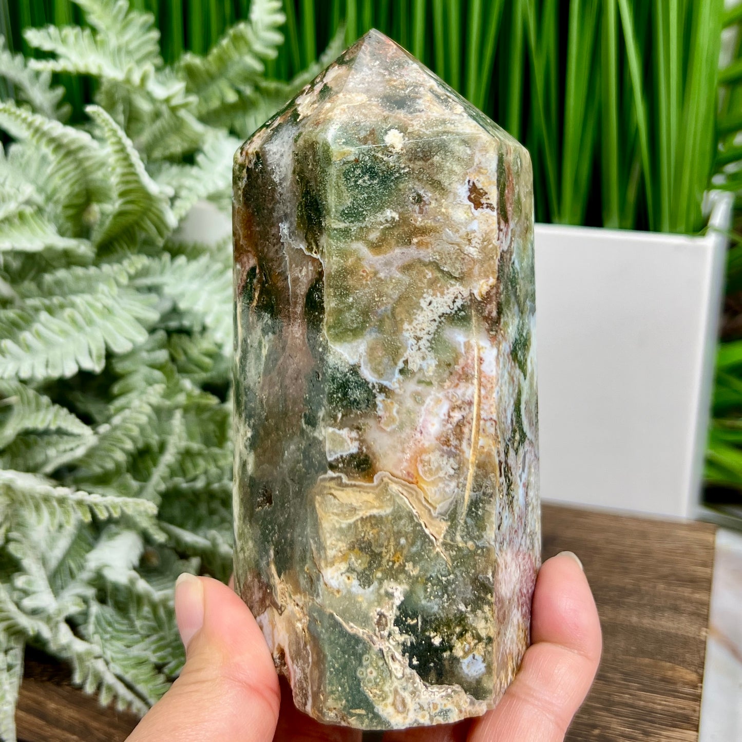 Ocean Sea Jasper Tower Healing Crystal Generator 808g 127mm