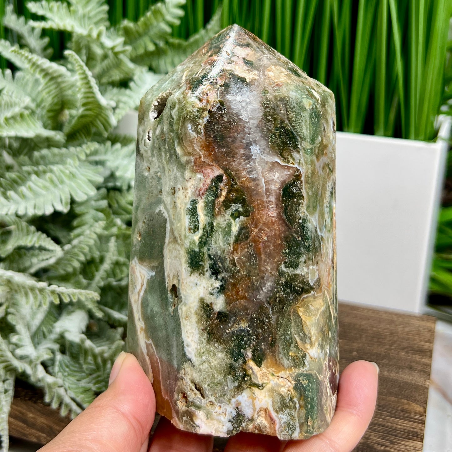 Ocean Sea Jasper Tower Healing Crystal Generator 808g 127mm