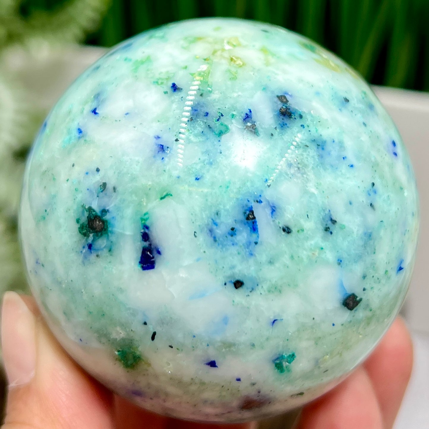 Fynchenite Phoenix Stone with Pyrite Sphere Crystal Ball 406g 67mm