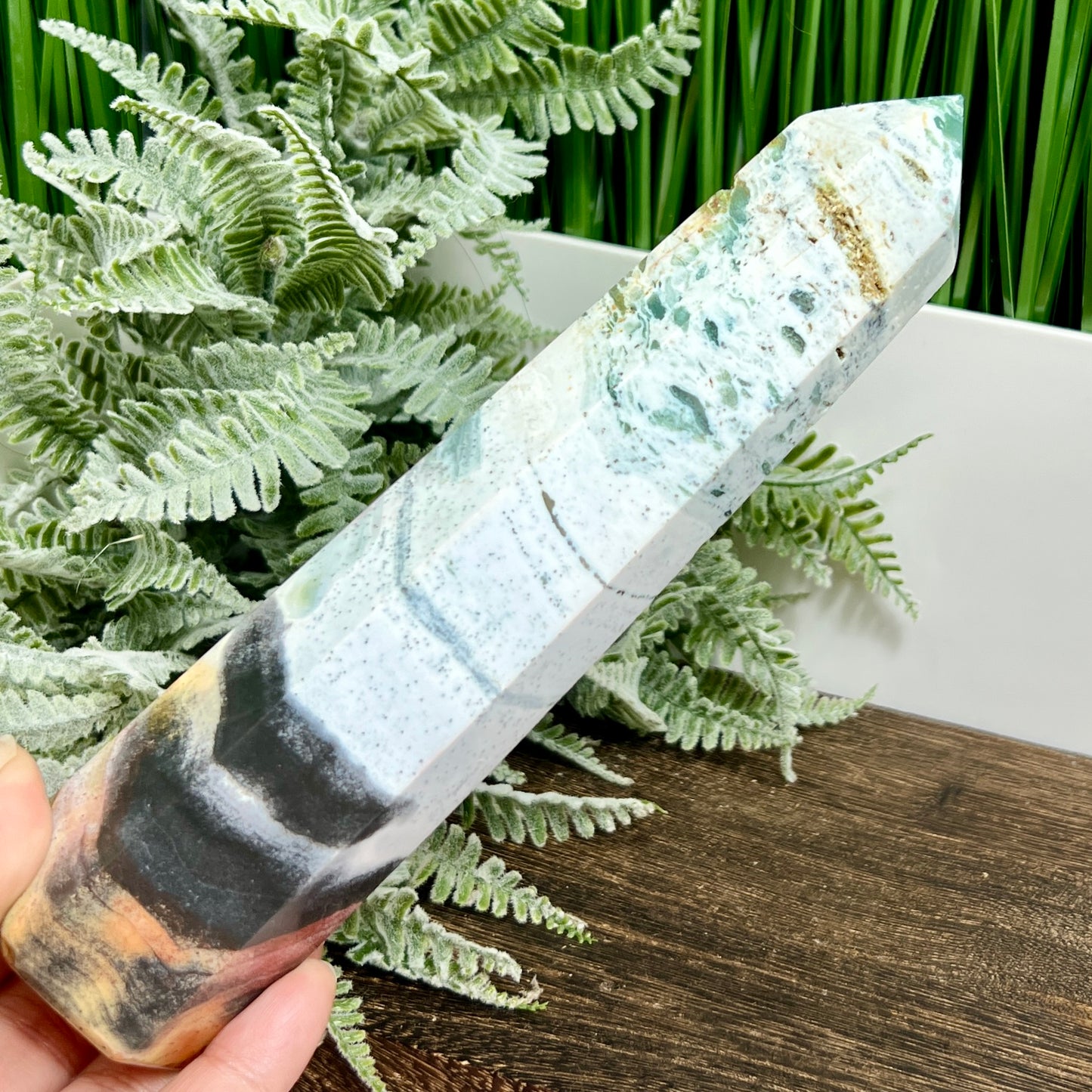 Ocean Sea Jasper Tower Healing Crystal Generator 524g 201mm